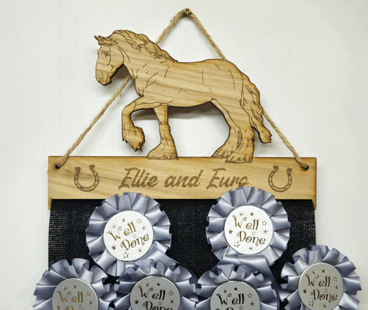 Horse Rosette Holder – Clydesdale Personalised Hanging Medal & Rosette Display