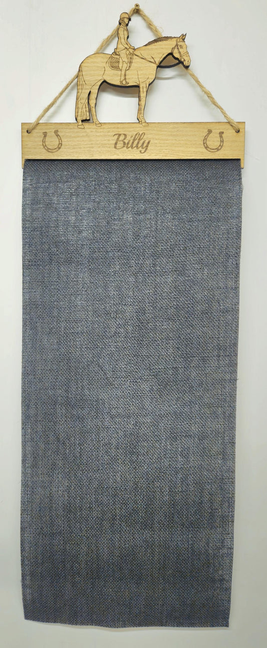 Horse & Rider Rosette Holder – Personalised Hanging Medal & Rosette Display