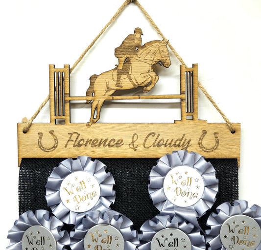 Showjumping Rosette Holder – Personalised Hanging Medal & Rosette Display Gift