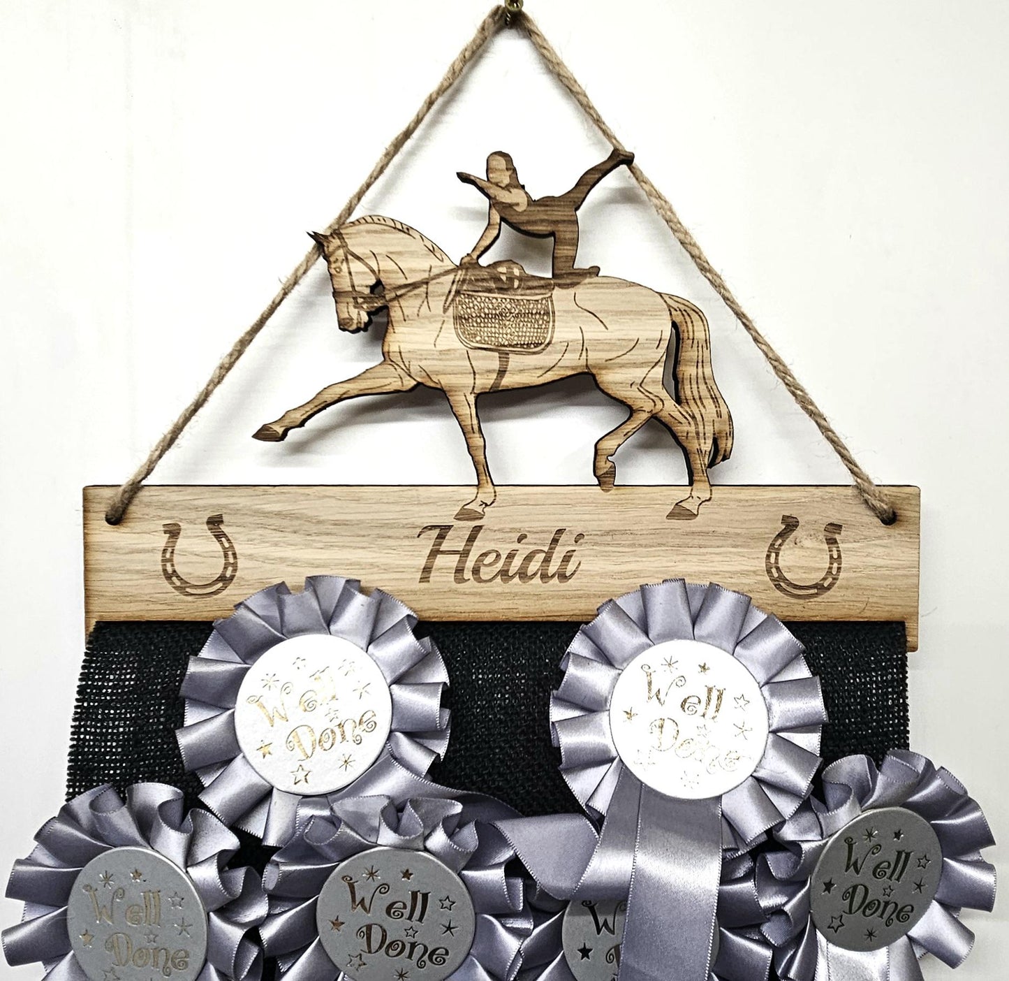 Rosette Holder Equestrian - Personalised 6mm Oak Veneer Horse Pony Hanging Gift