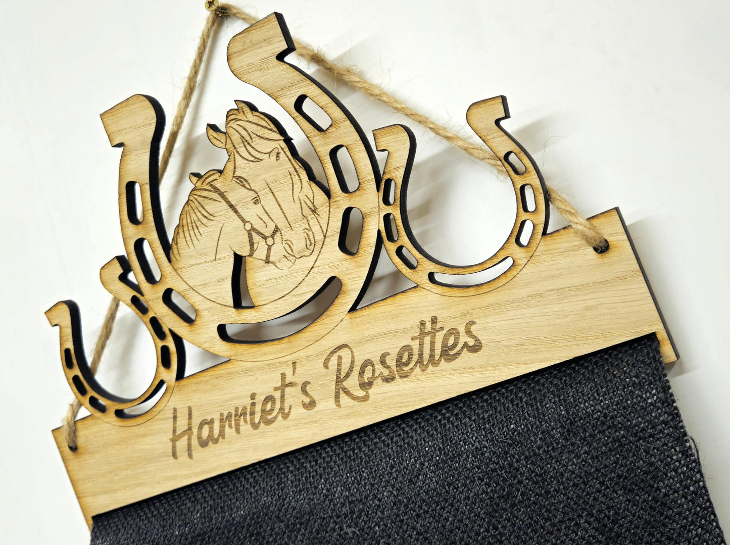 Horse & Pony in Shoe Rosette Holder – Personalised Hanging Medal & Rosette Display