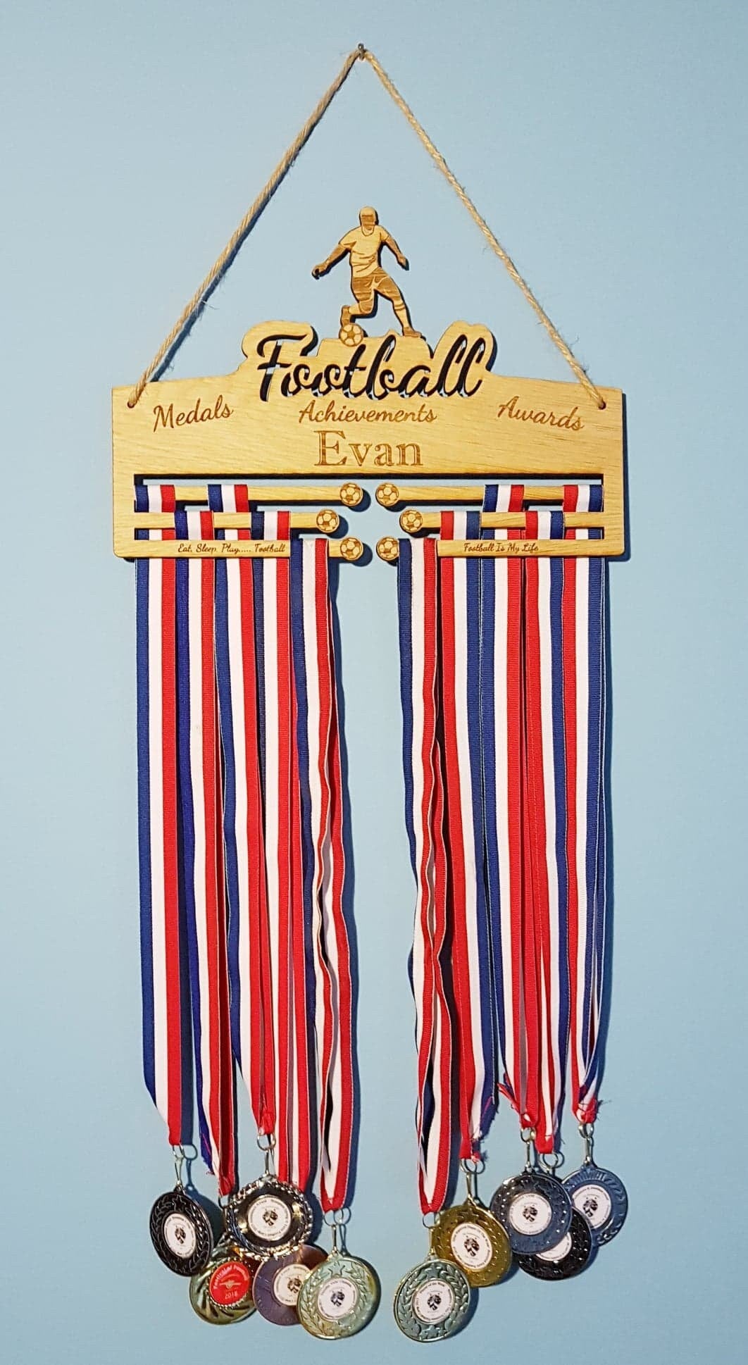 Oak Veneer Football Medal Holder