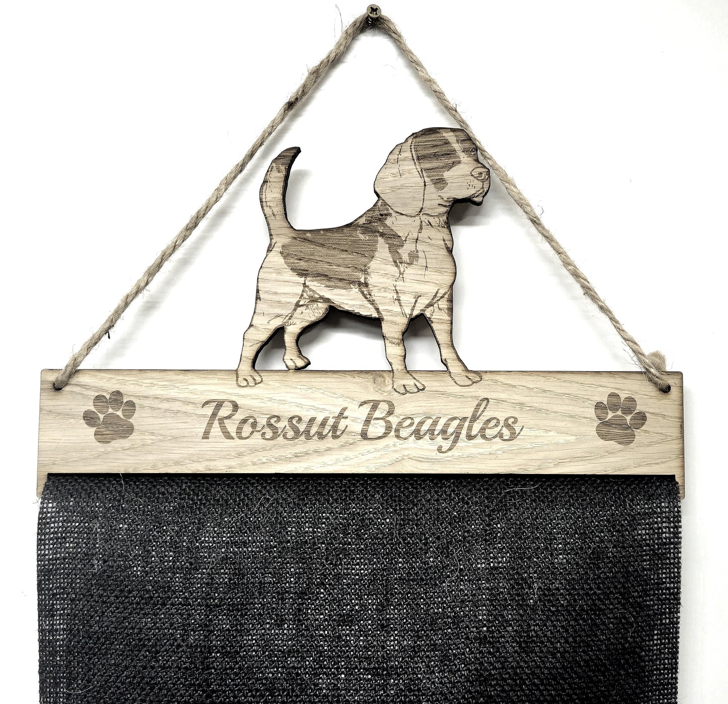 Beagle Dog Rosette Holder: Personalised 6mm Oak Veneer MDF Hanger