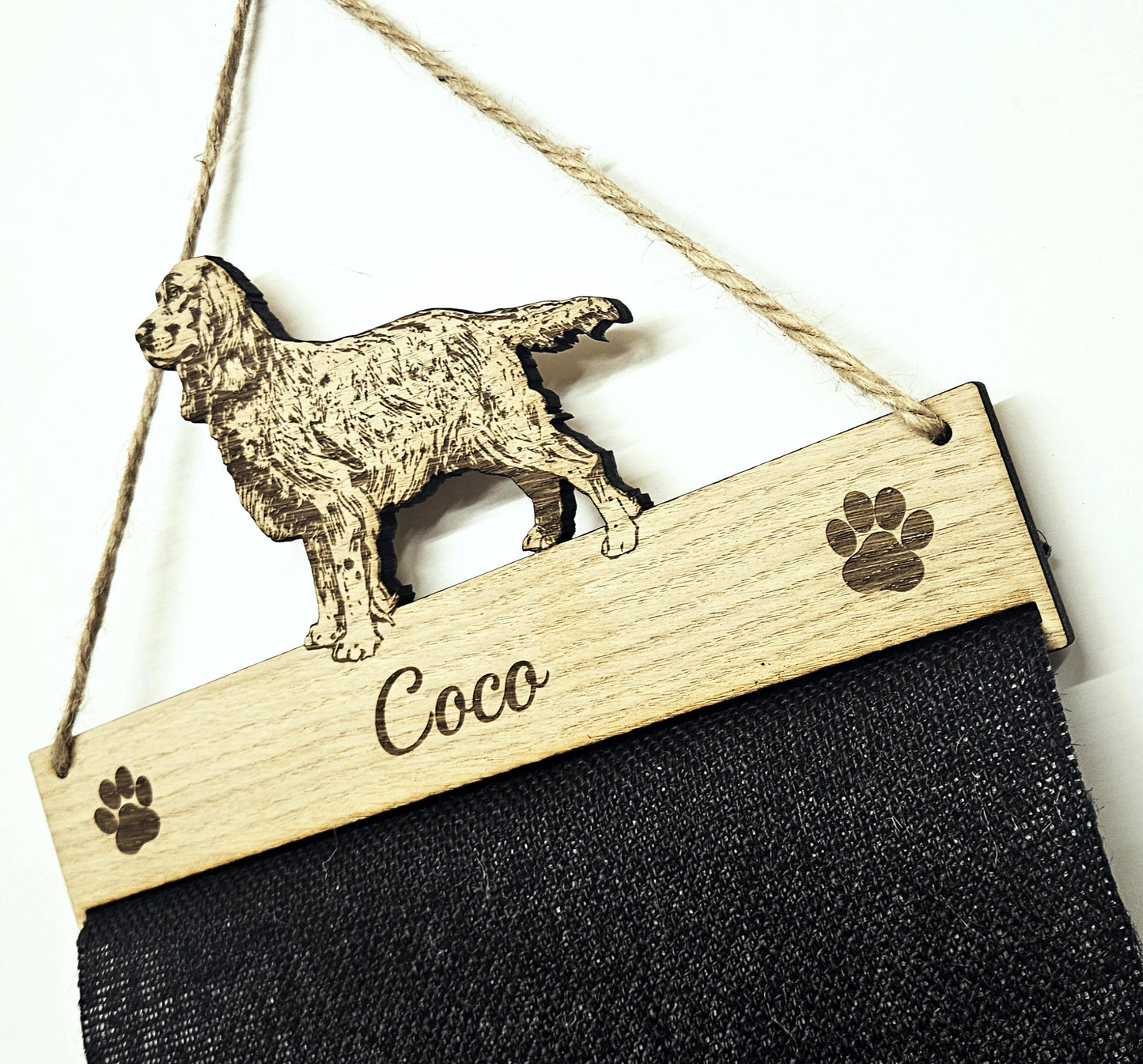 Rosette Holder - Working Cocker Spaniel - Personalised 6mm Oak Veneer Dog Show Award Hanger