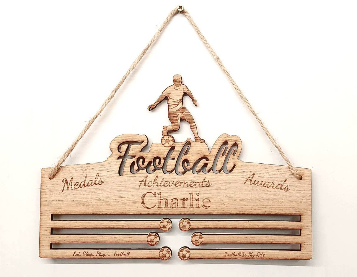 Oak Veneer Football Medal Holder