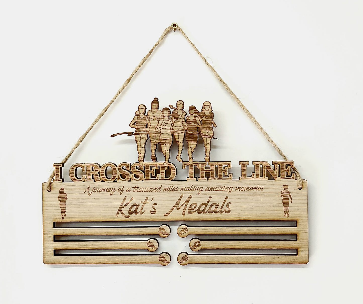 Women's Girls Running Medal Holder – Personalised “I Crossed The Line” Medal Display