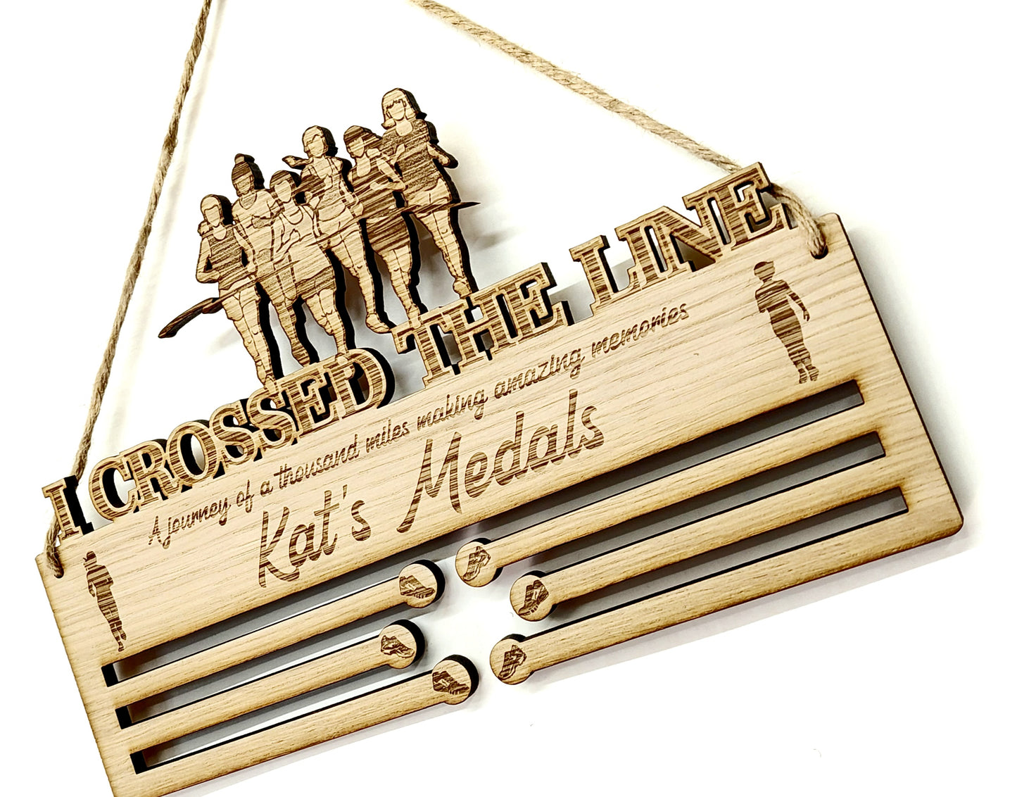 Women's Girls Running Medal Holder – Personalised “I Crossed The Line” Medal Display