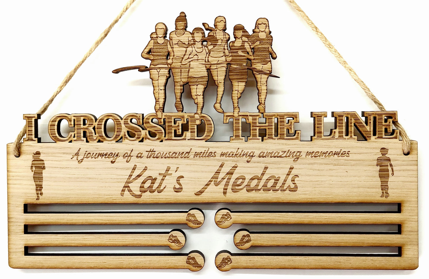 Women's Girls Running Medal Holder – Personalised “I Crossed The Line” Medal Display