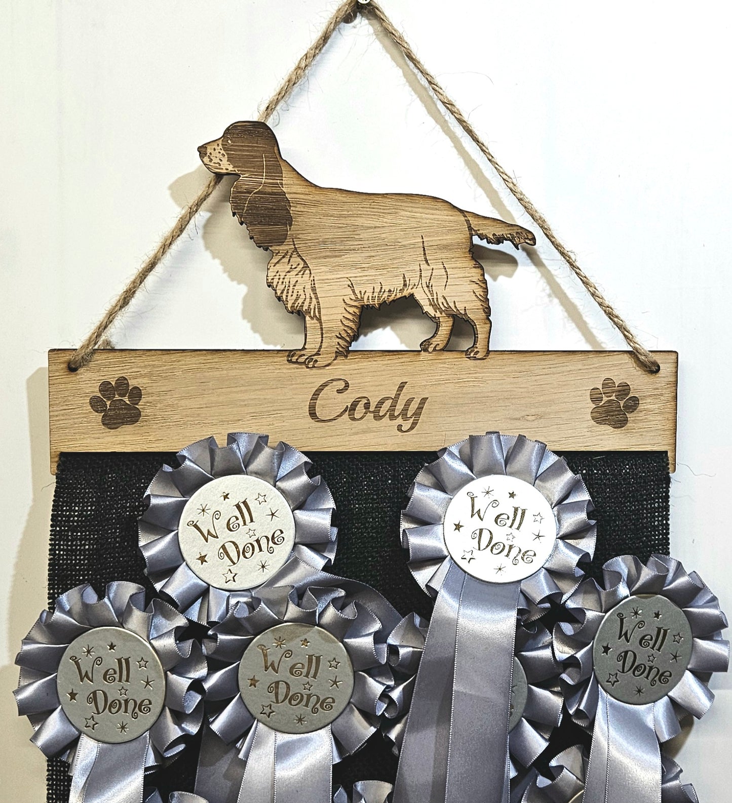 Rosette Holder Cocker Spaniel: Personalised 6mm Oak Veneer Dog Gift