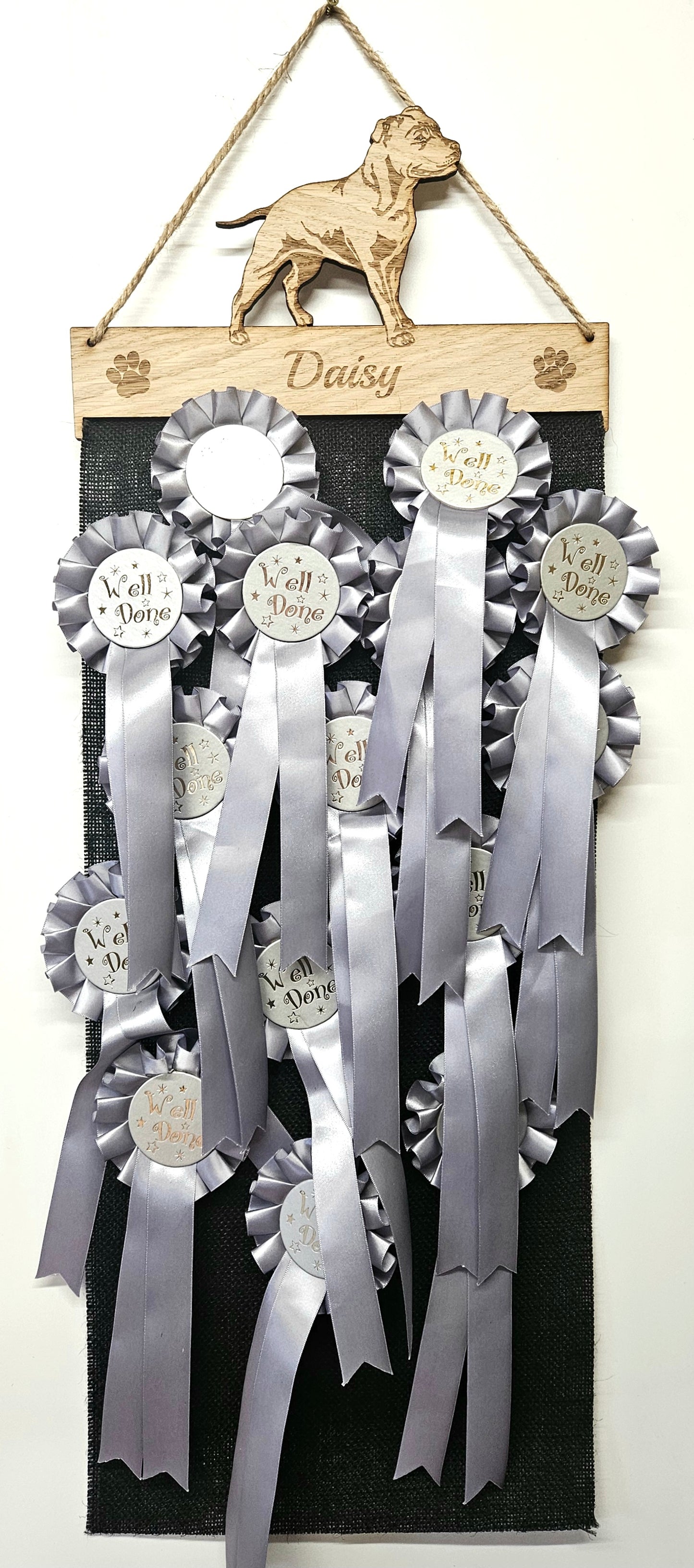 Rosette Holder Staffordshire Bull Terrier: Personalised 6mm Oak Veneer Dog Gift