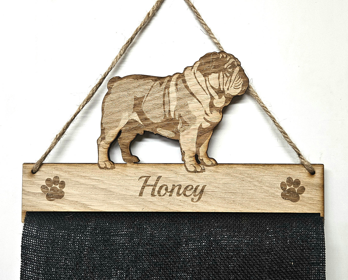 English Bulldog Rosette Holder – Personalised Hanging Medal & Rosette Display