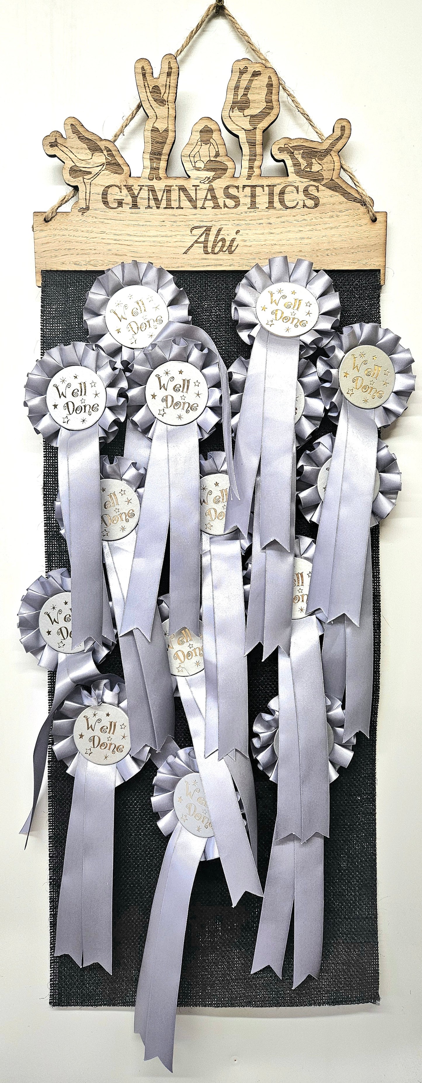 Rosette Holder Gymnastics: Personalised 6mm Oak Veneer MDF Athletics Rosettes Hanging Gift