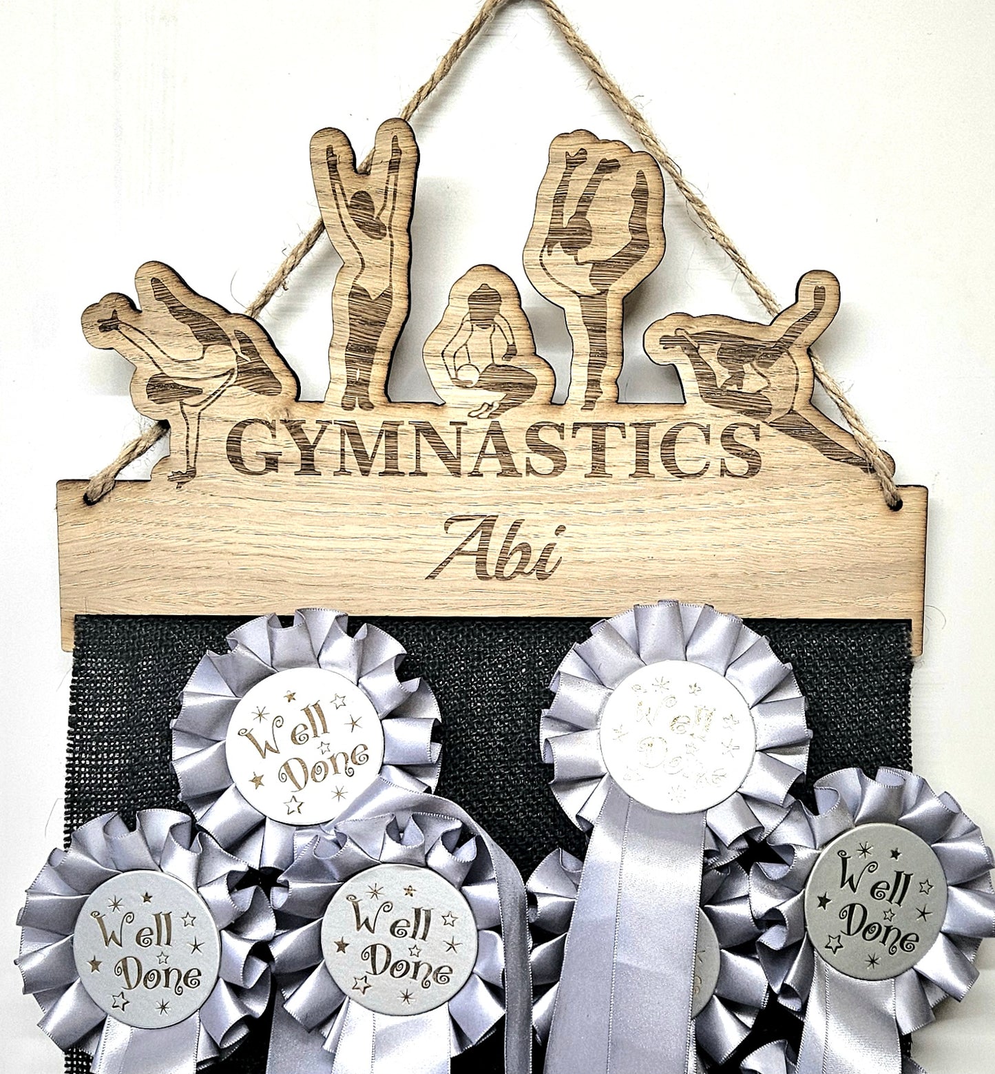 Rosette Holder Gymnastics: Personalised 6mm Oak Veneer MDF Athletics Rosettes Hanging Gift