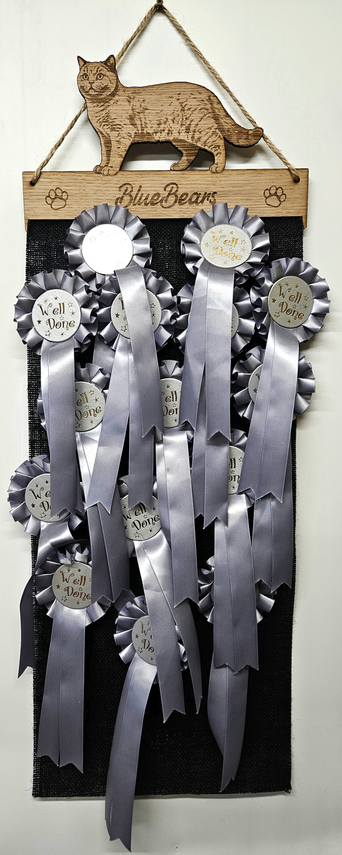 Rosette Holder British Shorthaired Cat - Personalised 6mm Oak Veneer Cat Rosette Hanging Gift