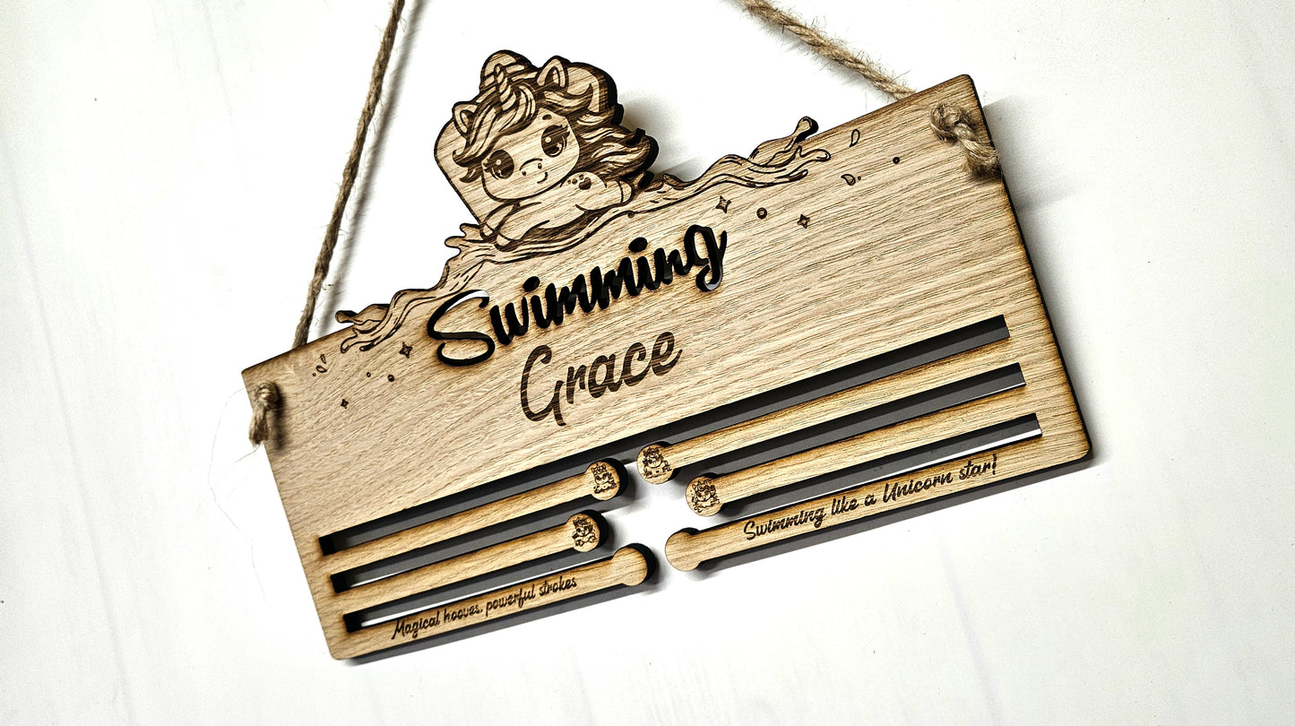 Unicorn Swimming Medal Holder – Personalised Toddler Medal Display