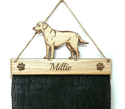 Labrador Rosette Holder – Personalised Dog & Puppy Medal Display Gift (6mm Oak Veneer MDF