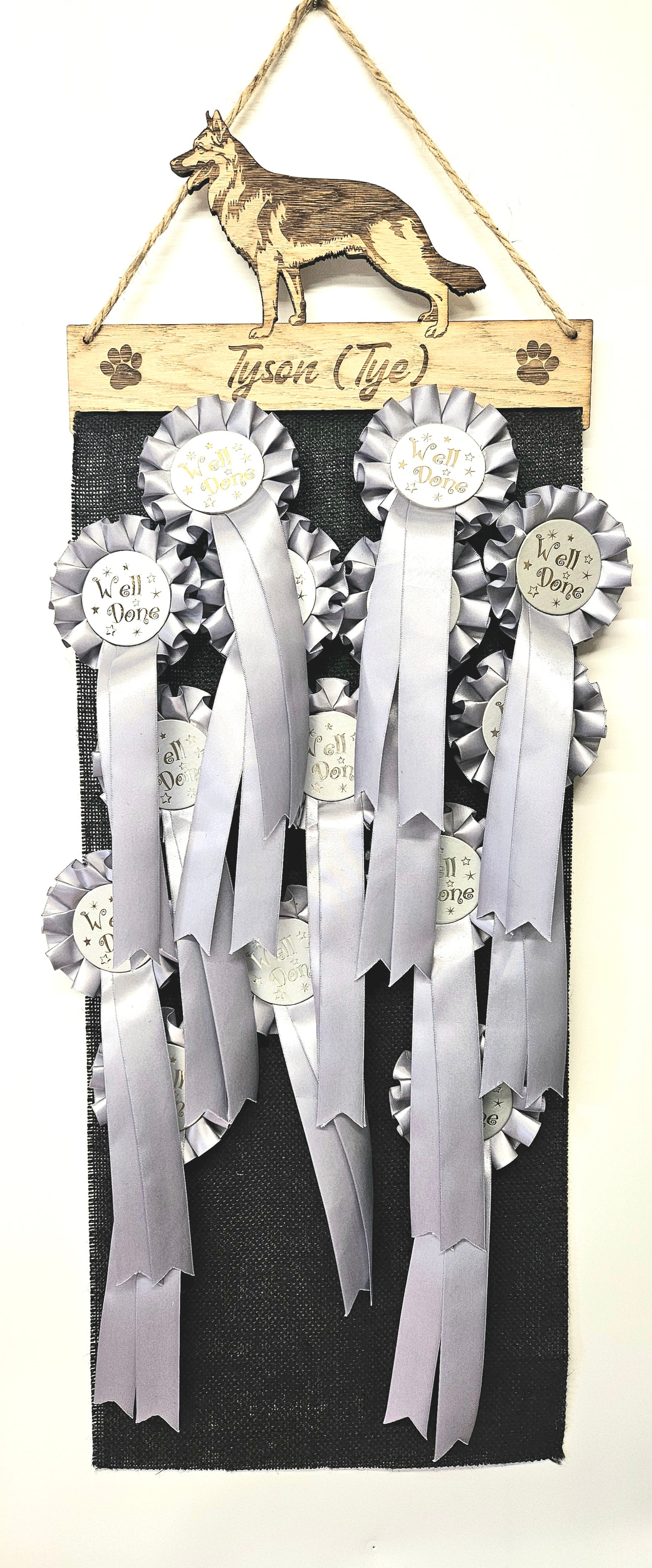 German Shepherd Rosette Holder – Personalised Hanging Medal & Rosette Display