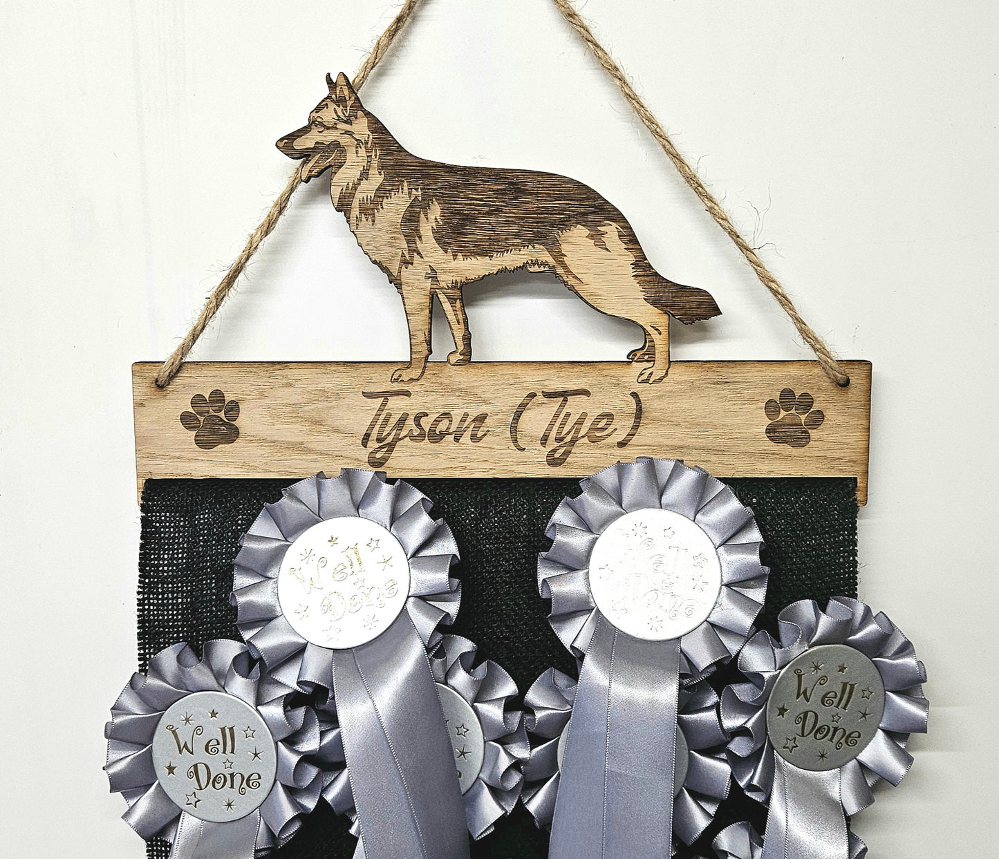 German Shepherd Rosette Holder – Personalised Hanging Medal & Rosette Display