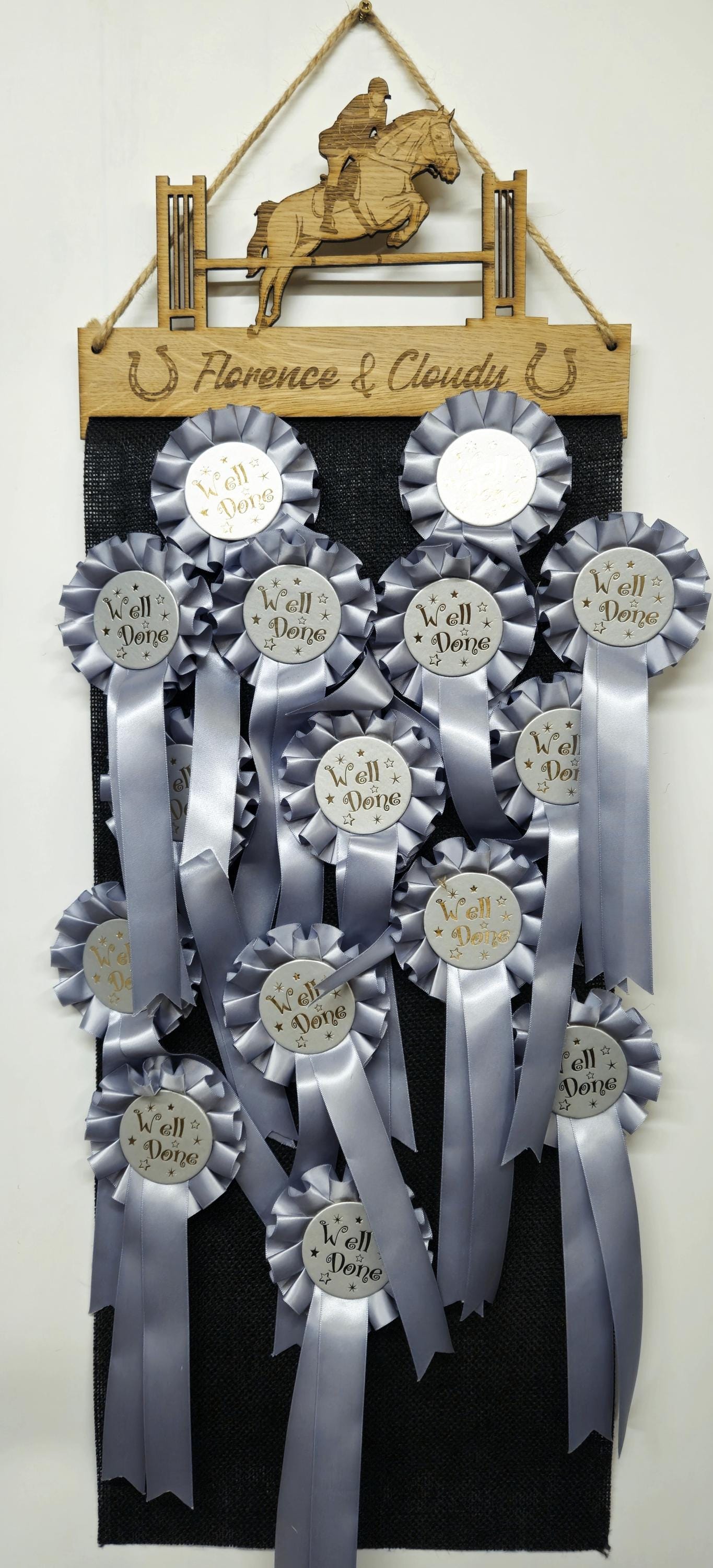 Showjumping Rosette Holder – Personalised Hanging Medal & Rosette Display Gift