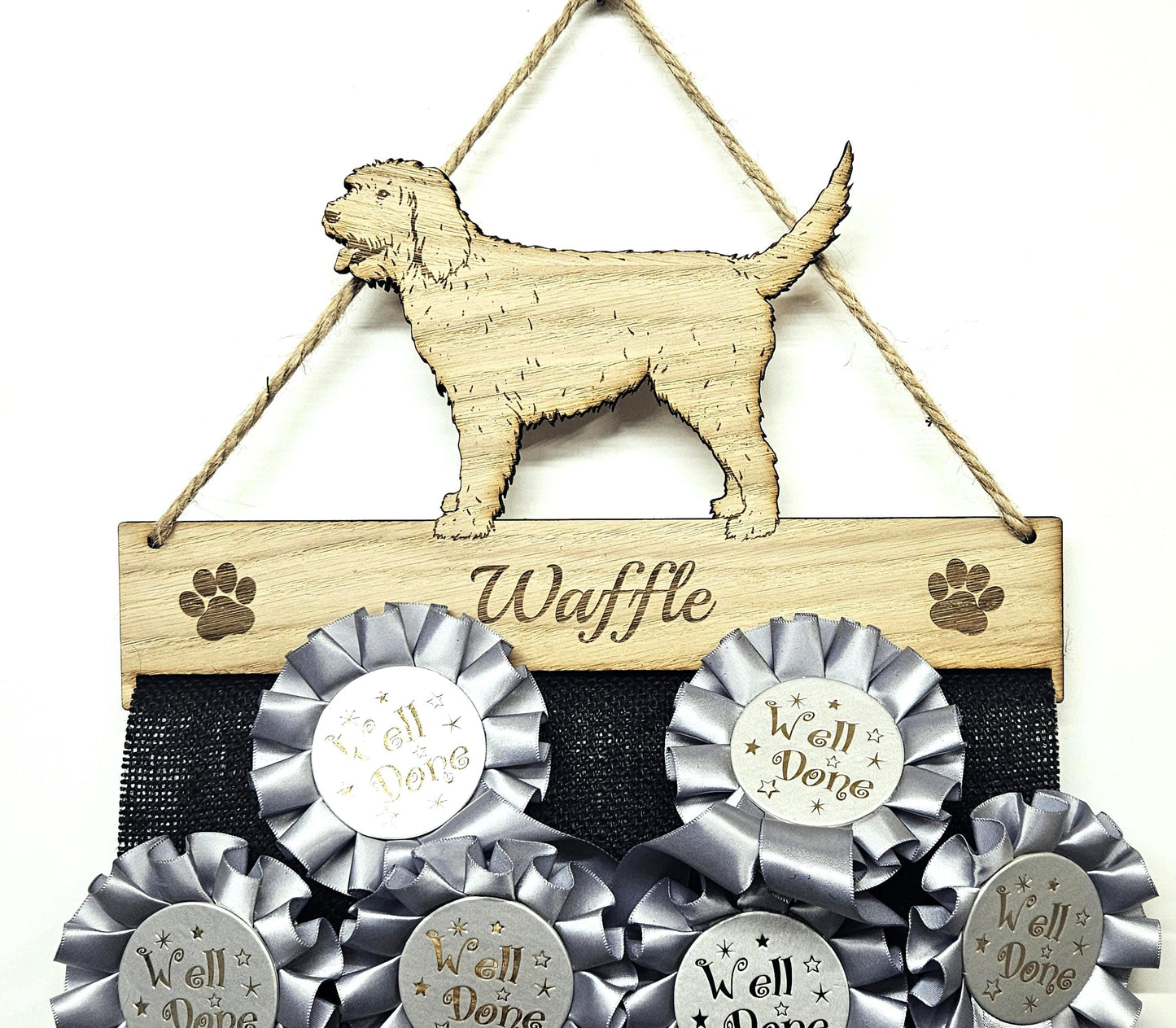 Rosette Holder Cockapoo - Personalised 6mm Oak Veneer Dog Puppy Rosettes Hanging Gift
