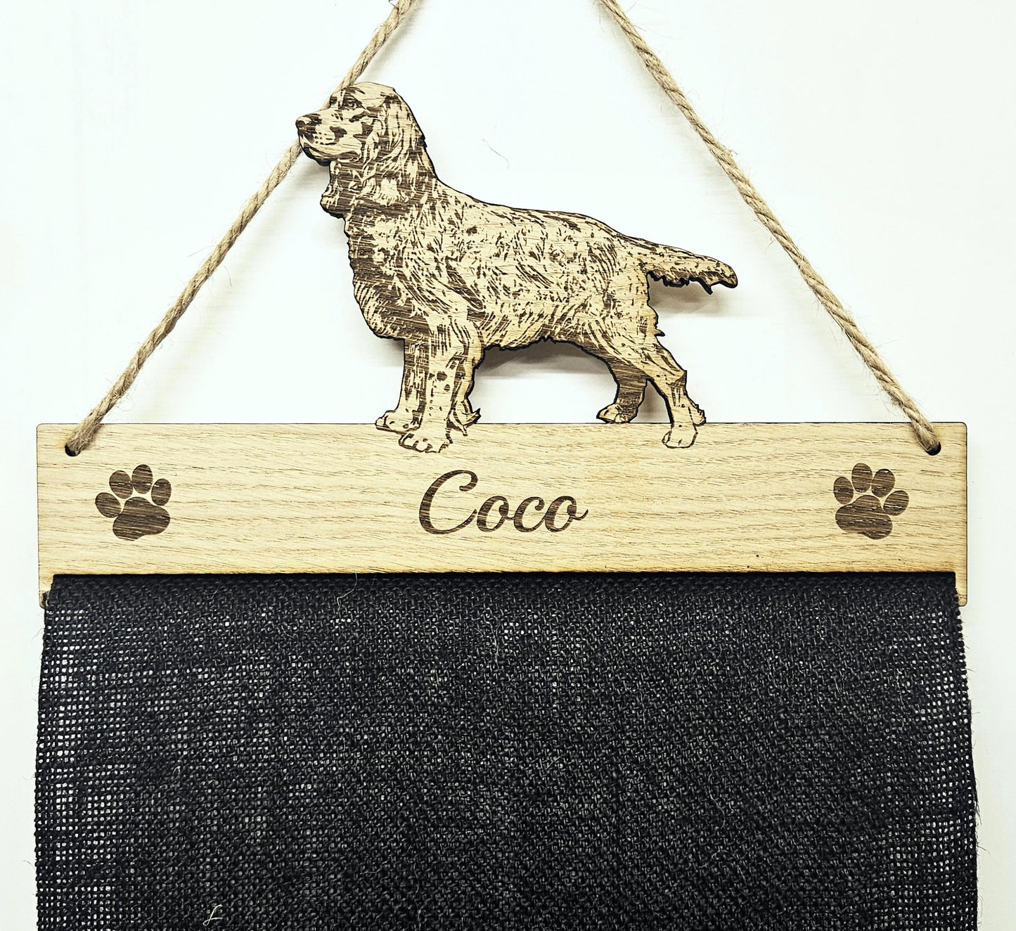 Rosette Holder - Working Cocker Spaniel - Personalised 6mm Oak Veneer Dog Show Award Hanger