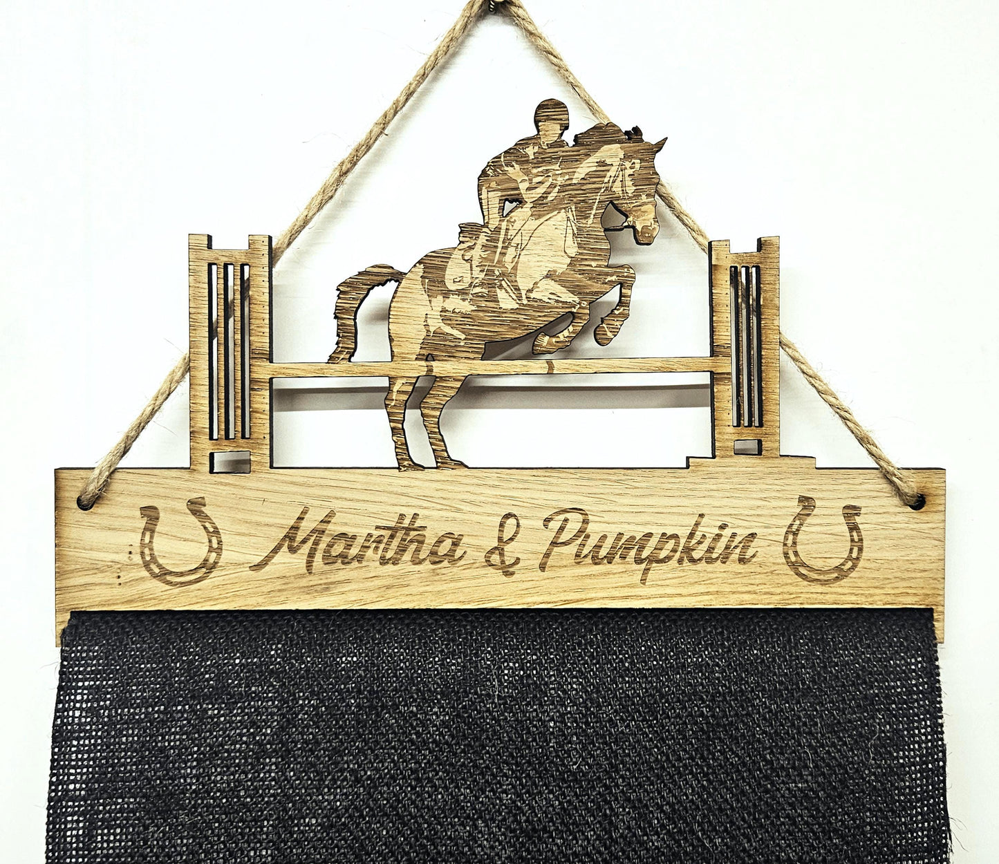 Rosette Holder Show Jumping - Personalised 6mm Oak Veneer MDF Horse Hanging Gift