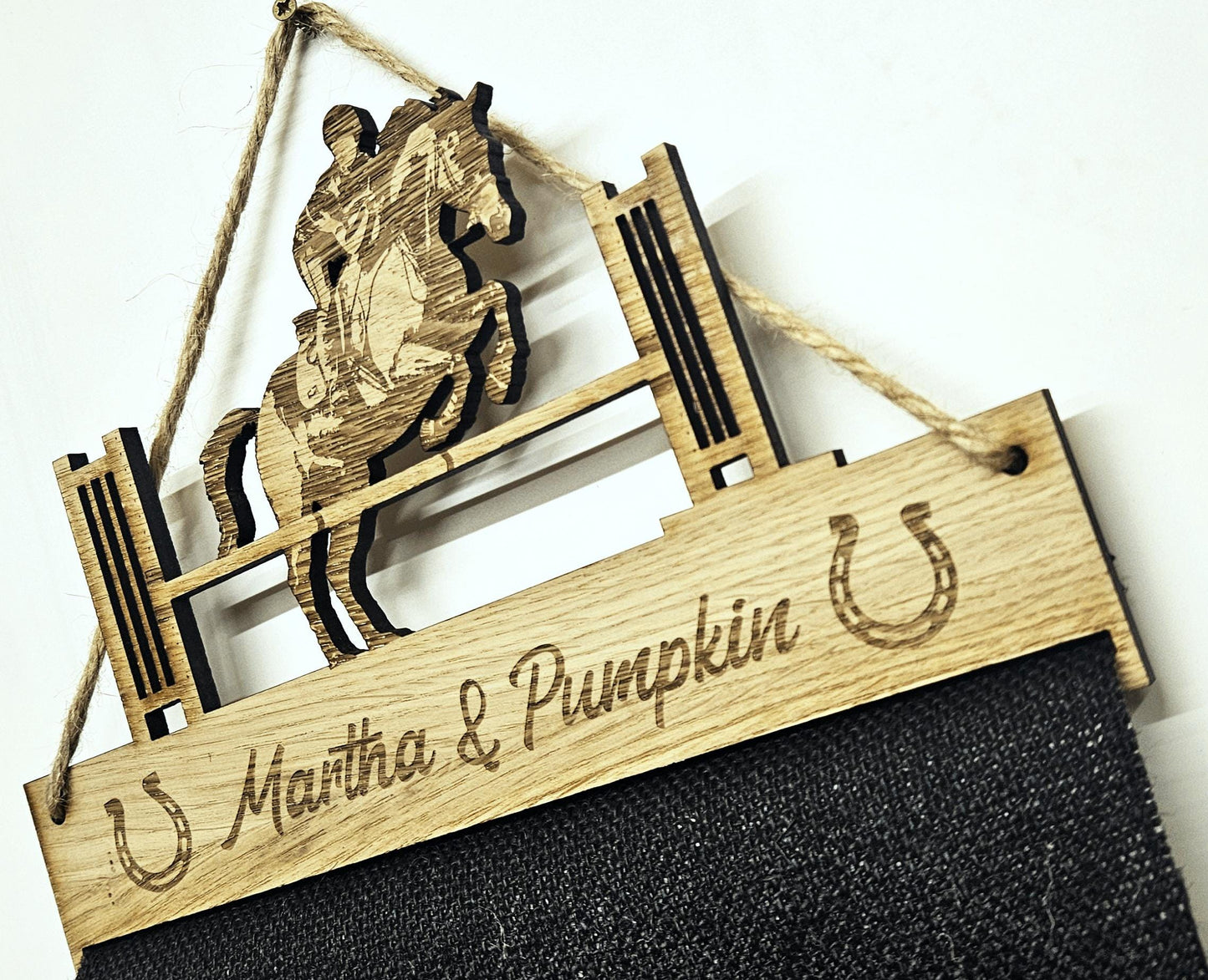 Rosette Holder Show Jumping - Personalised 6mm Oak Veneer MDF Horse Hanging Gift