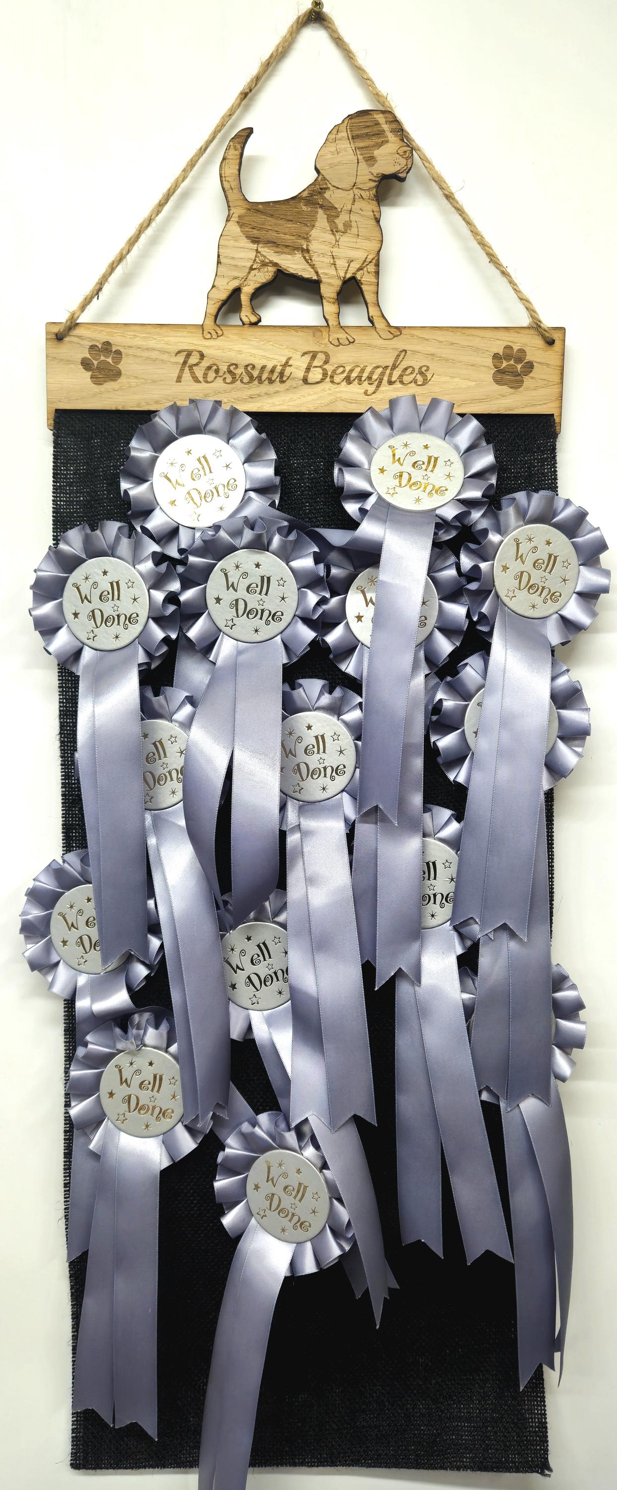 Beagle Dog Rosette Holder: Personalised 6mm Oak Veneer MDF Hanger