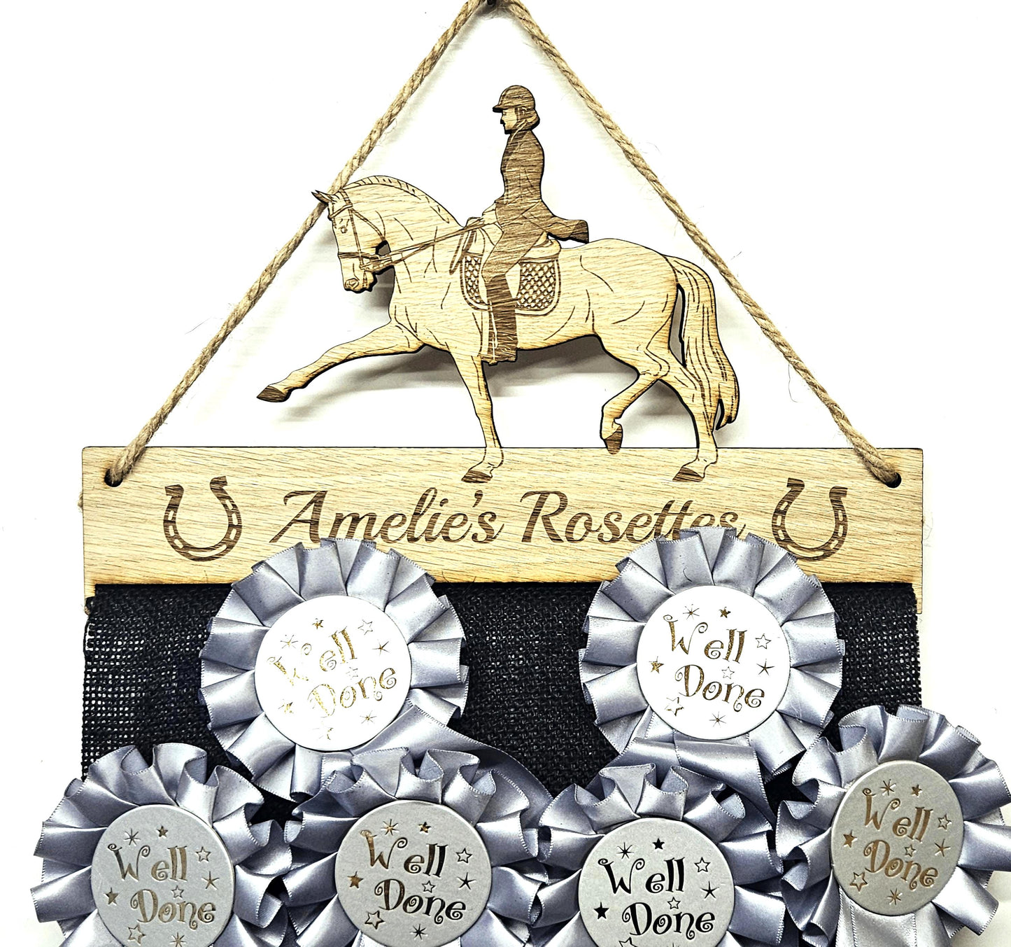 Dressage Horse Rosette Holder – Personalised Hanging Medal & Rosette Display