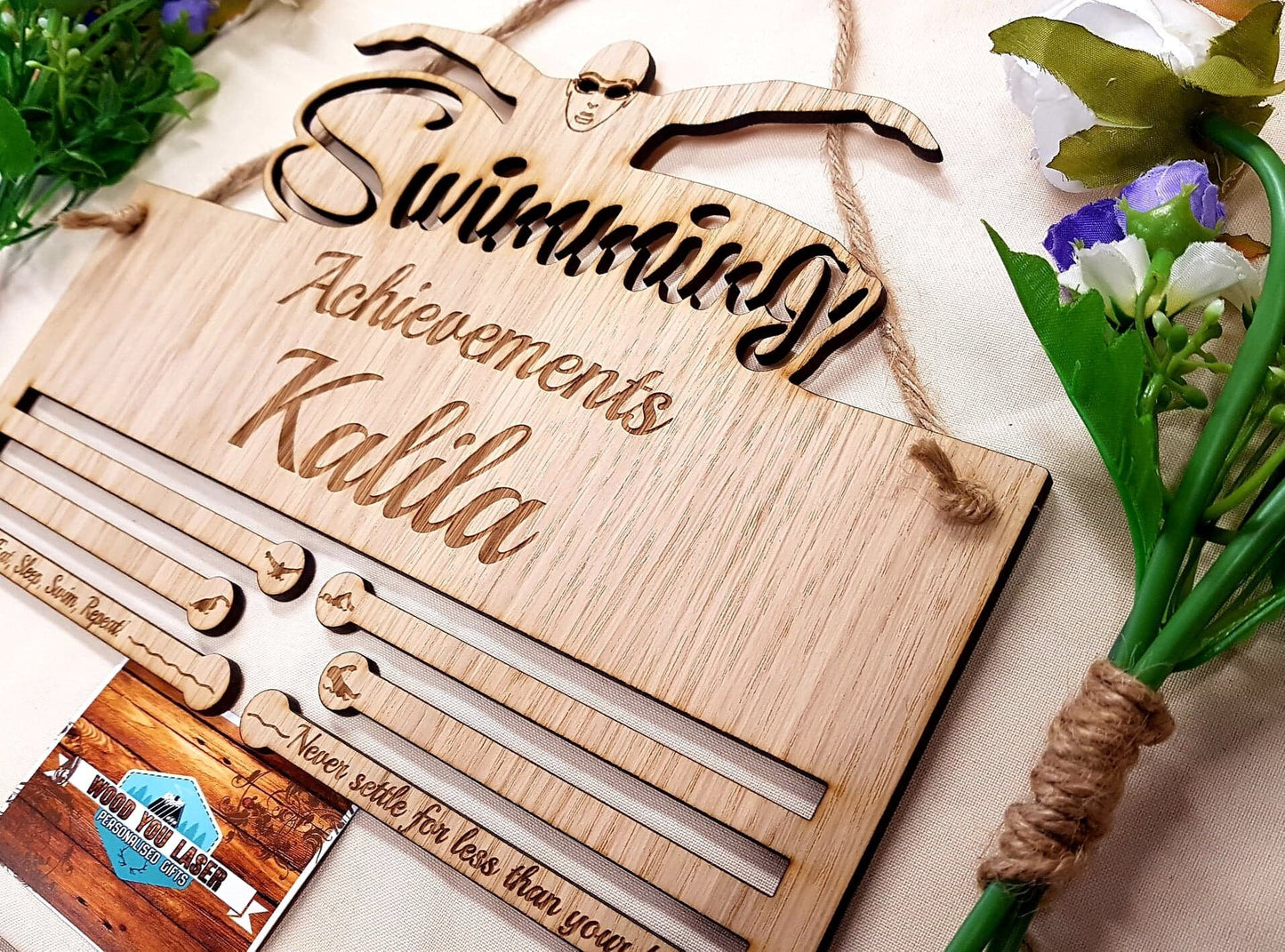 Medal Holder Swimming Achievements - Personalised 6mm Oak Veneer Medal Hanging Gift