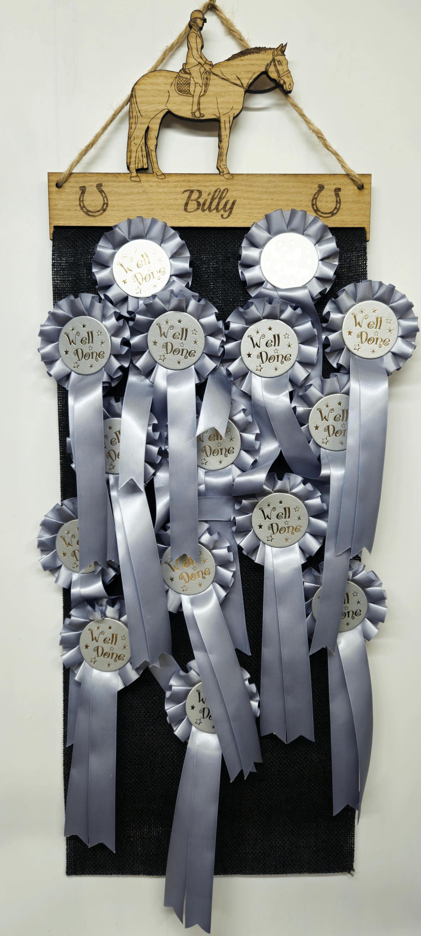 Horse & Rider Rosette Holder – Personalised Hanging Medal & Rosette Display