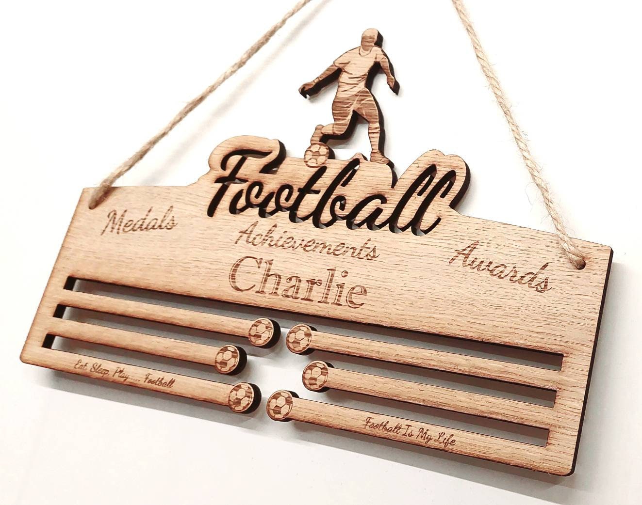 Oak Veneer Football Medal Holder