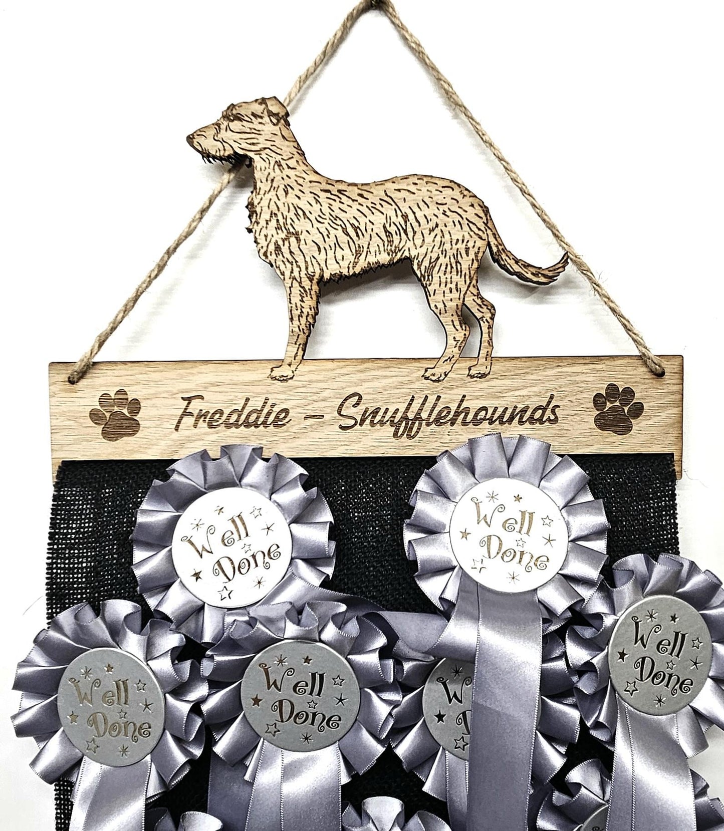 Rosette Holder Lurcher: Personalised 6mm Oak Veneer Dog Puppy Showing Gift