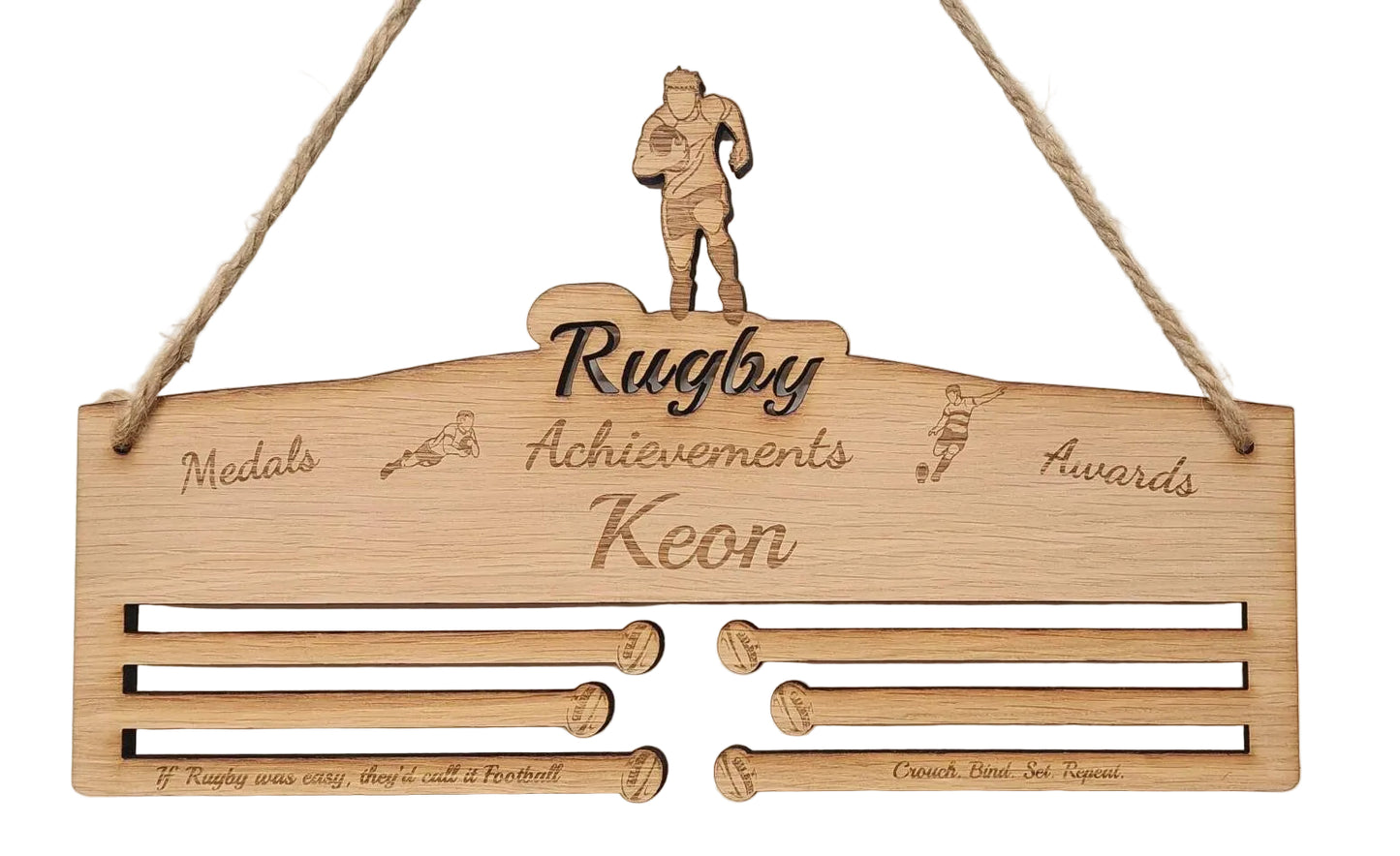 Boys Rugby  Medal Holder made from 6mm Oak Veneer MDF