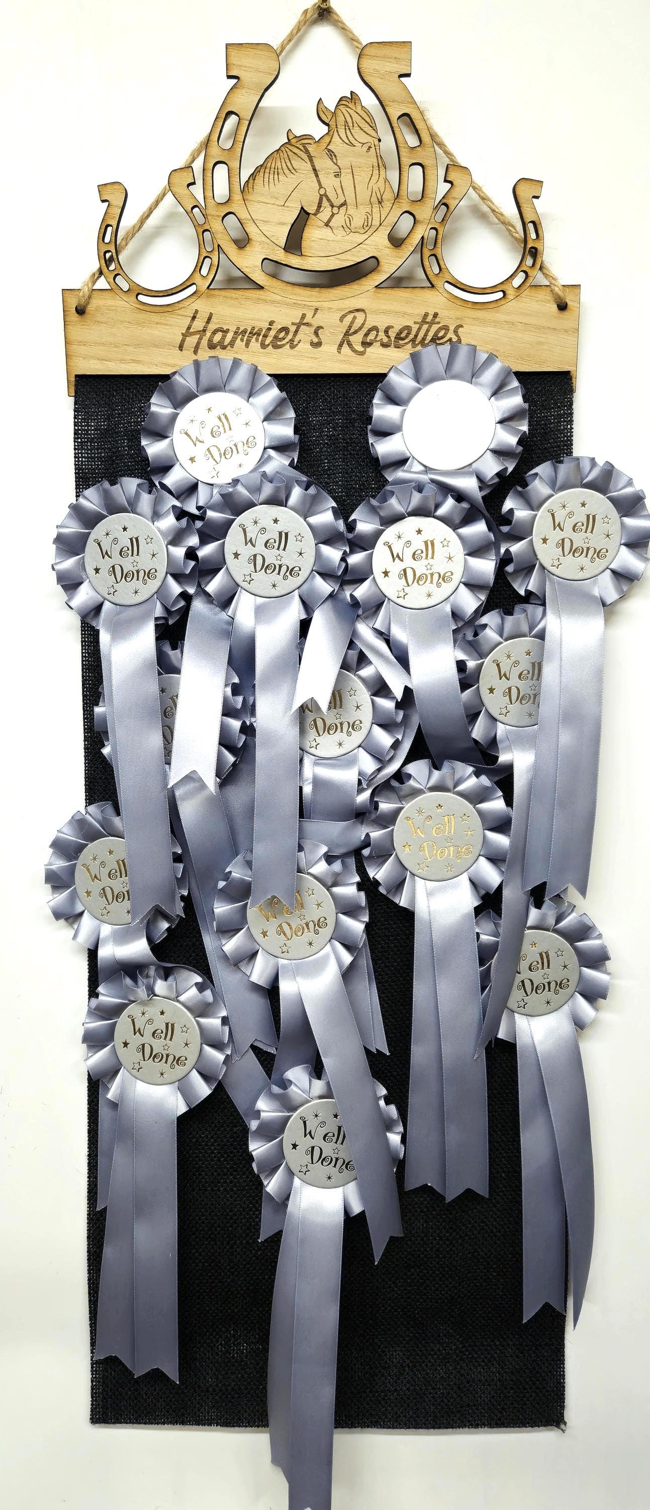Horse & Pony in Shoe Rosette Holder – Personalised Hanging Medal & Rosette Display