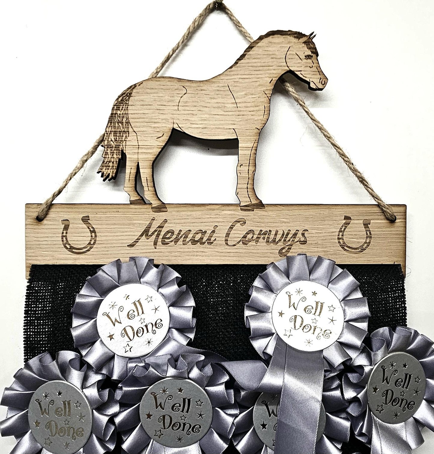 Rosette Holder Welsh Section B - Personalised 6mm Oak Veneer Horse Pony Rosette Hanging Gift