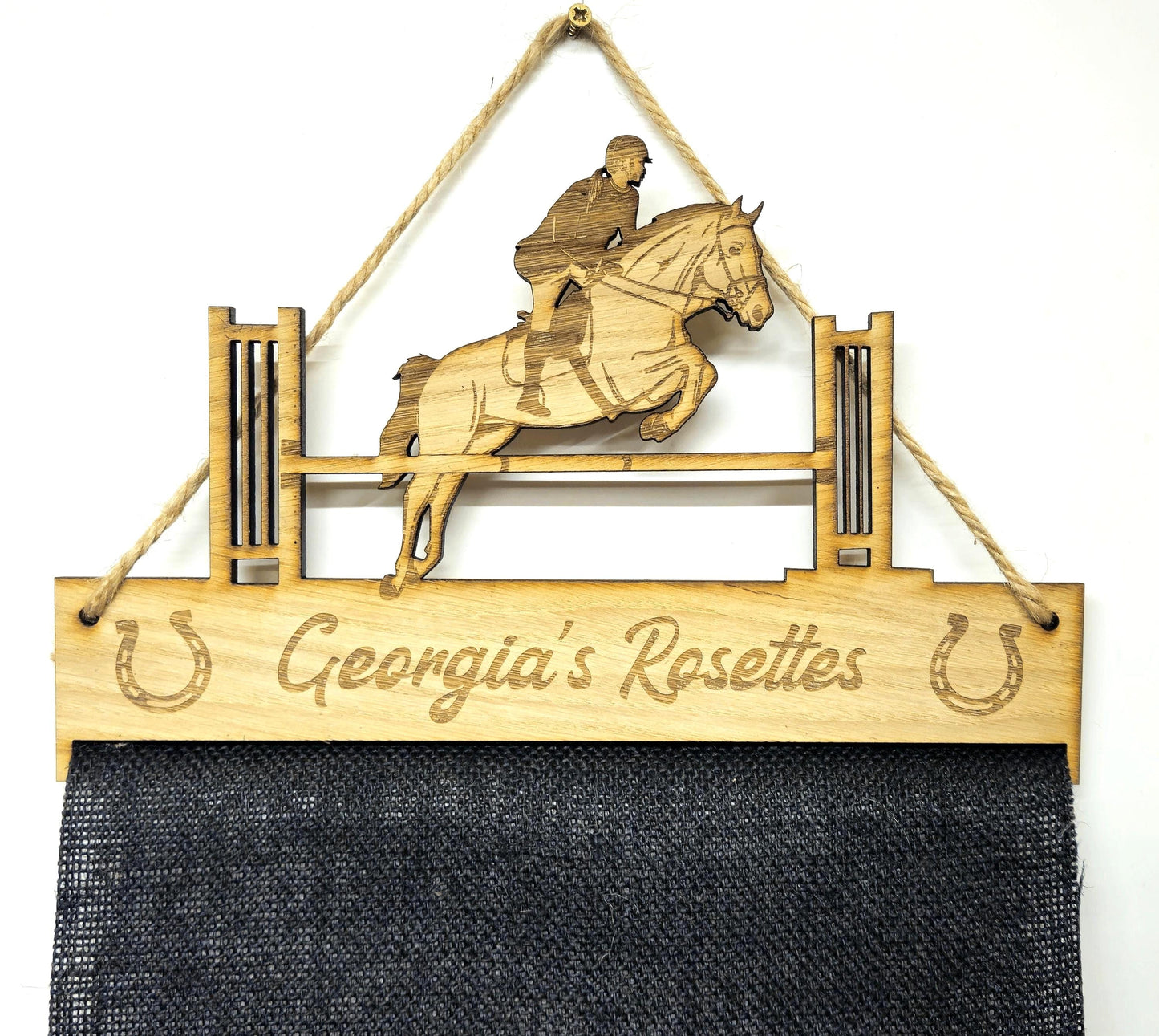 Female Showjumping Rosette Holder – Personalised Hanging Medal & Rosette Display