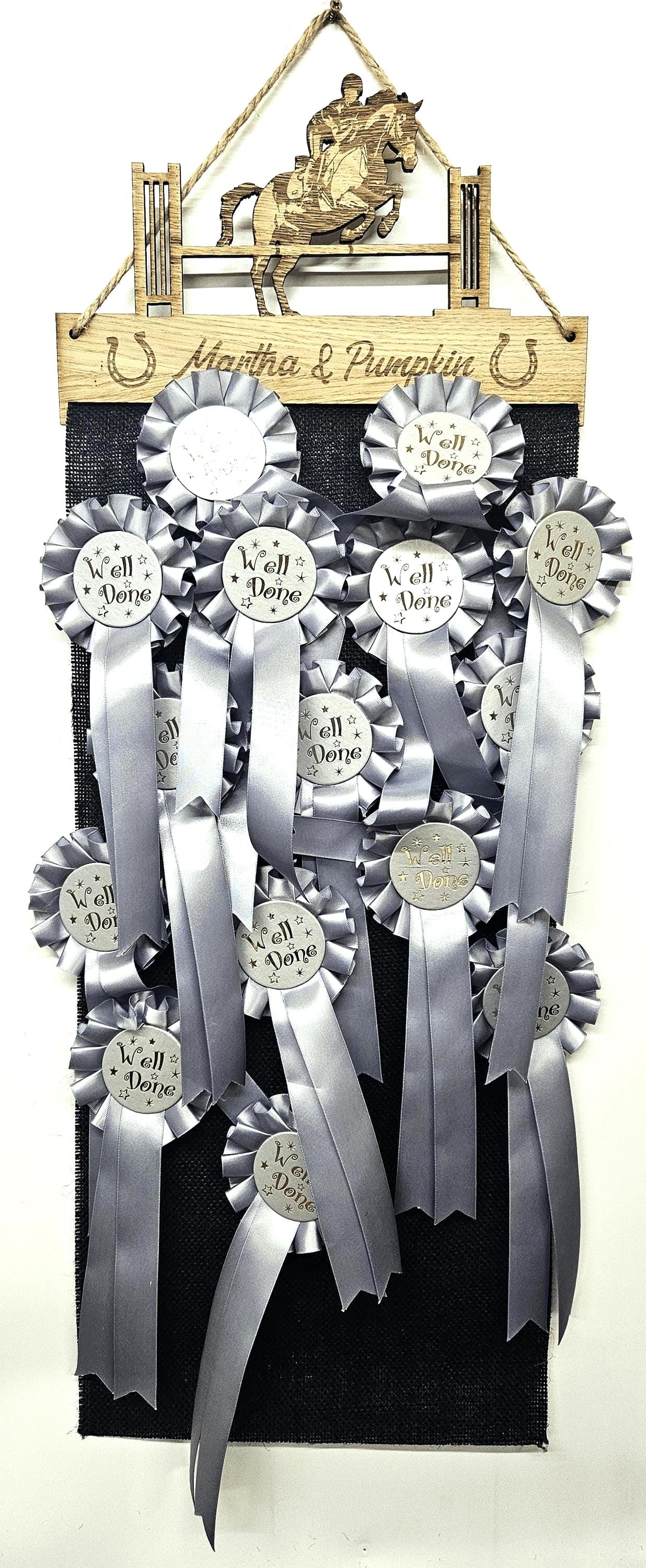 Rosette Holder Show Jumping - Personalised 6mm Oak Veneer MDF Horse Hanging Gift