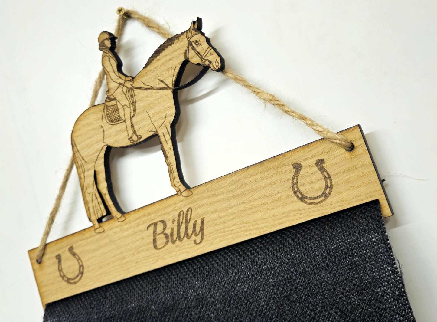 Horse & Rider Rosette Holder – Personalised Hanging Medal & Rosette Display