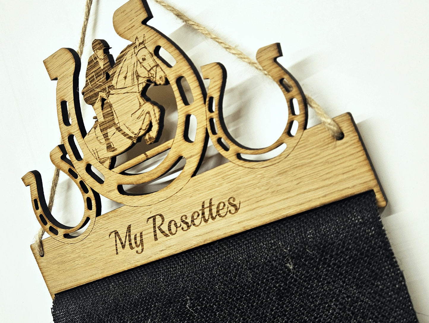 Showjumping Horse Shoe Design Rosette Holder – Personalised Hanging Medal & Rosette Display