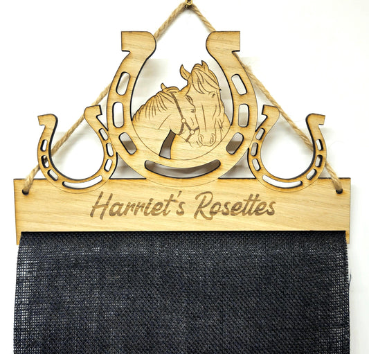Horse & Pony in Shoe Rosette Holder – Personalised Hanging Medal & Rosette Display