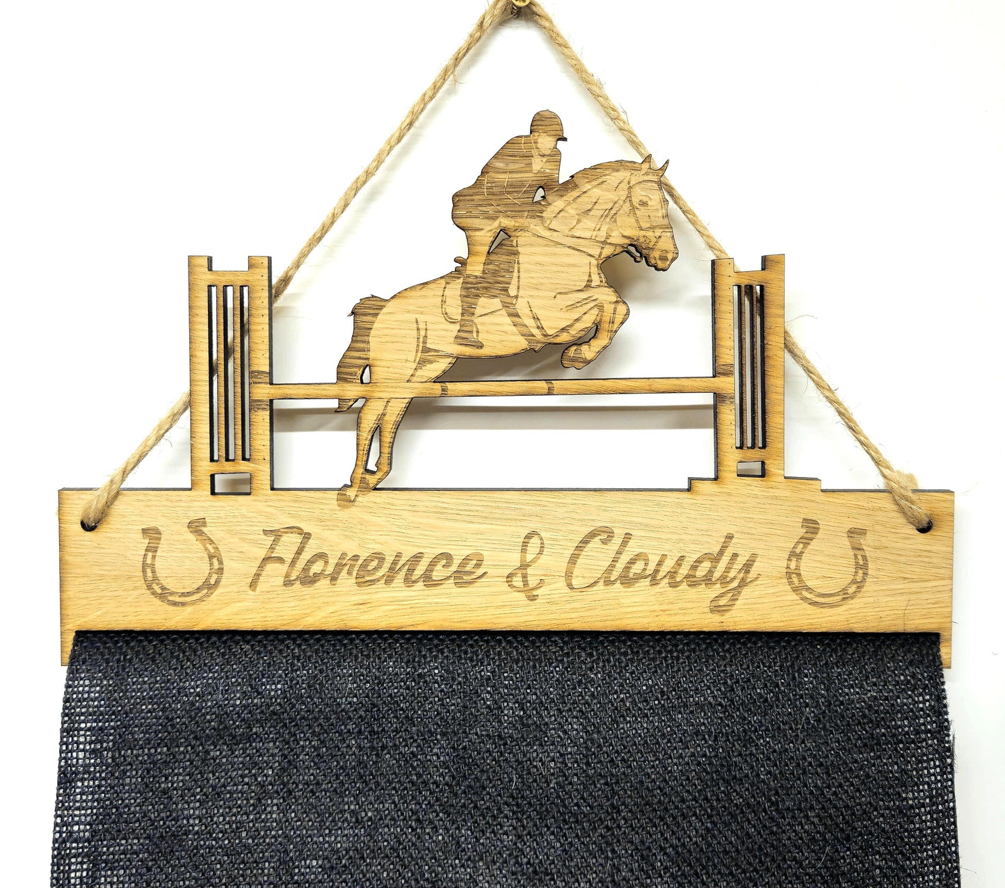 Showjumping Rosette Holder – Personalised Hanging Medal & Rosette Display Gift