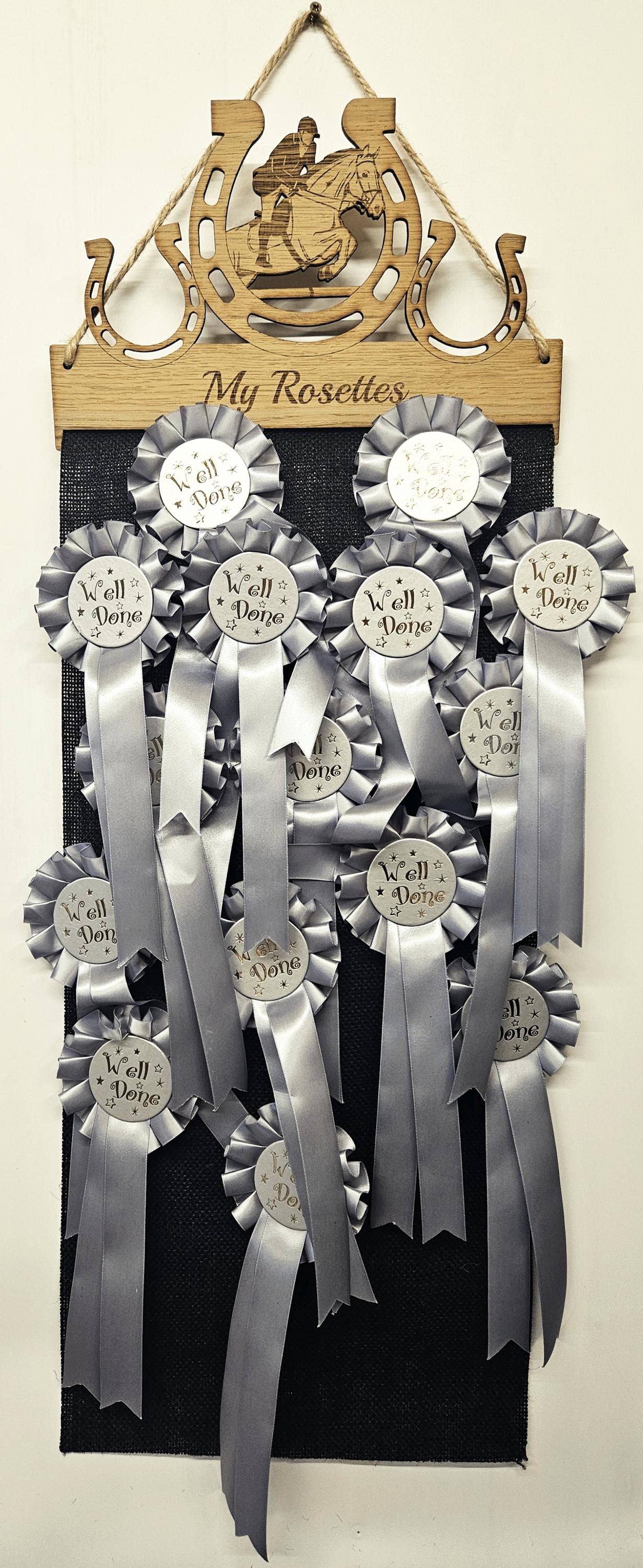 Showjumping Horse Shoe Design Rosette Holder – Personalised Hanging Medal & Rosette Display
