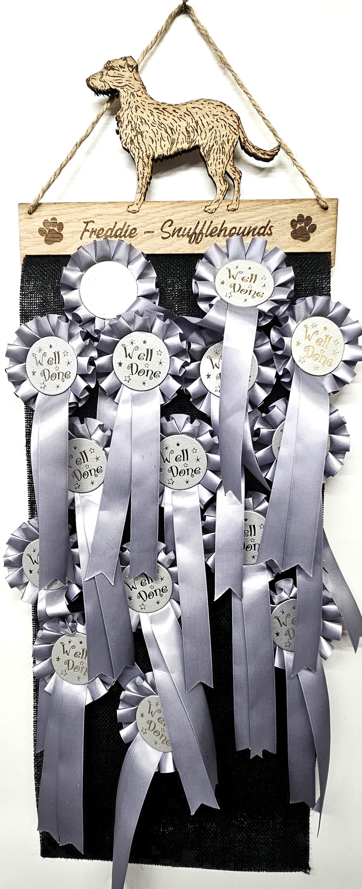 Rosette Holder Lurcher: Personalised 6mm Oak Veneer Dog Puppy Showing Gift