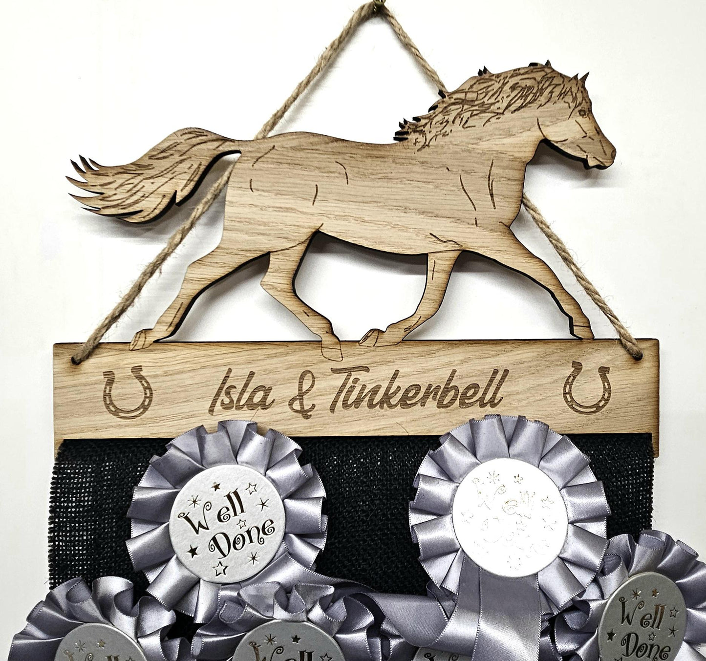 Rosette Holder Welsh Section D - Personalised 6mm Oak Veneer Horse Holder Hanger Gift
