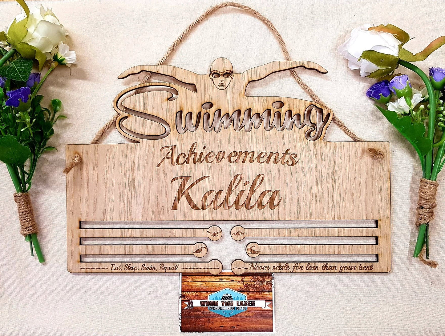 Medal Holder Swimming Achievements - Personalised 6mm Oak Veneer Medal Hanging Gift