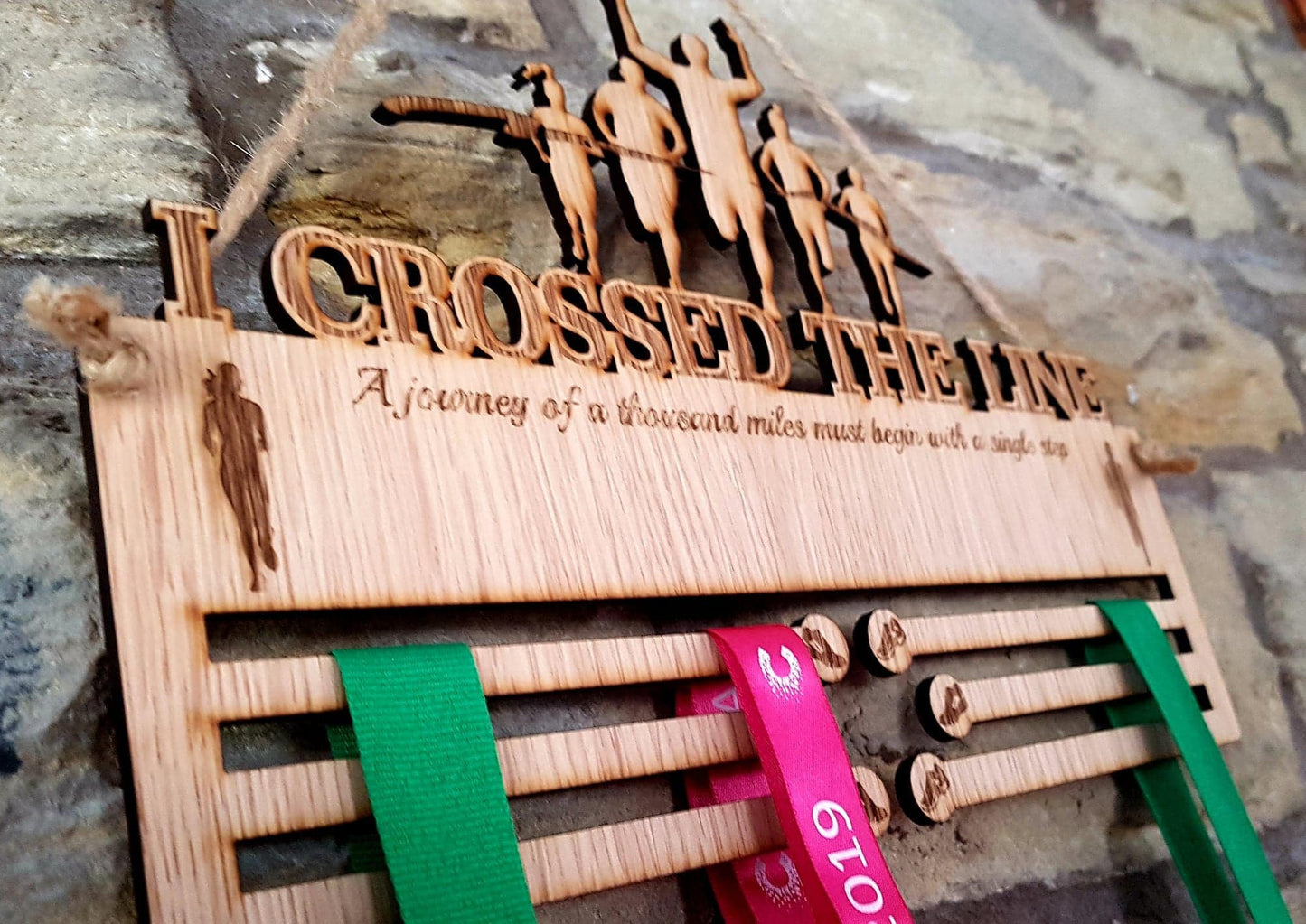 Running Medal Holder, I Crossed The Line, 6mm Oak Veneer
