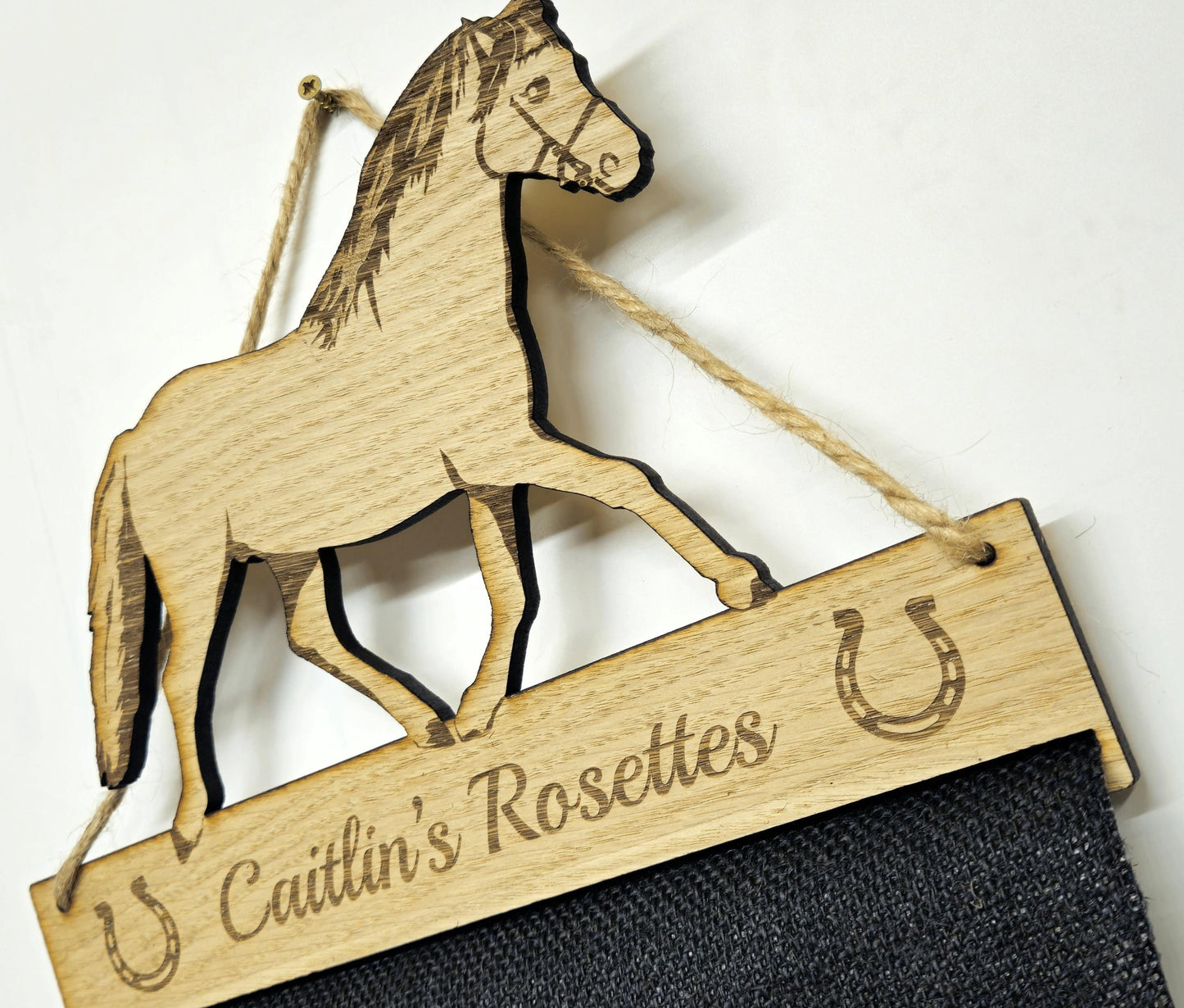 Rosette Holder Welsh Pony - Personalised 6mm Oak Veneer Horse Rosettes Hanging Gift