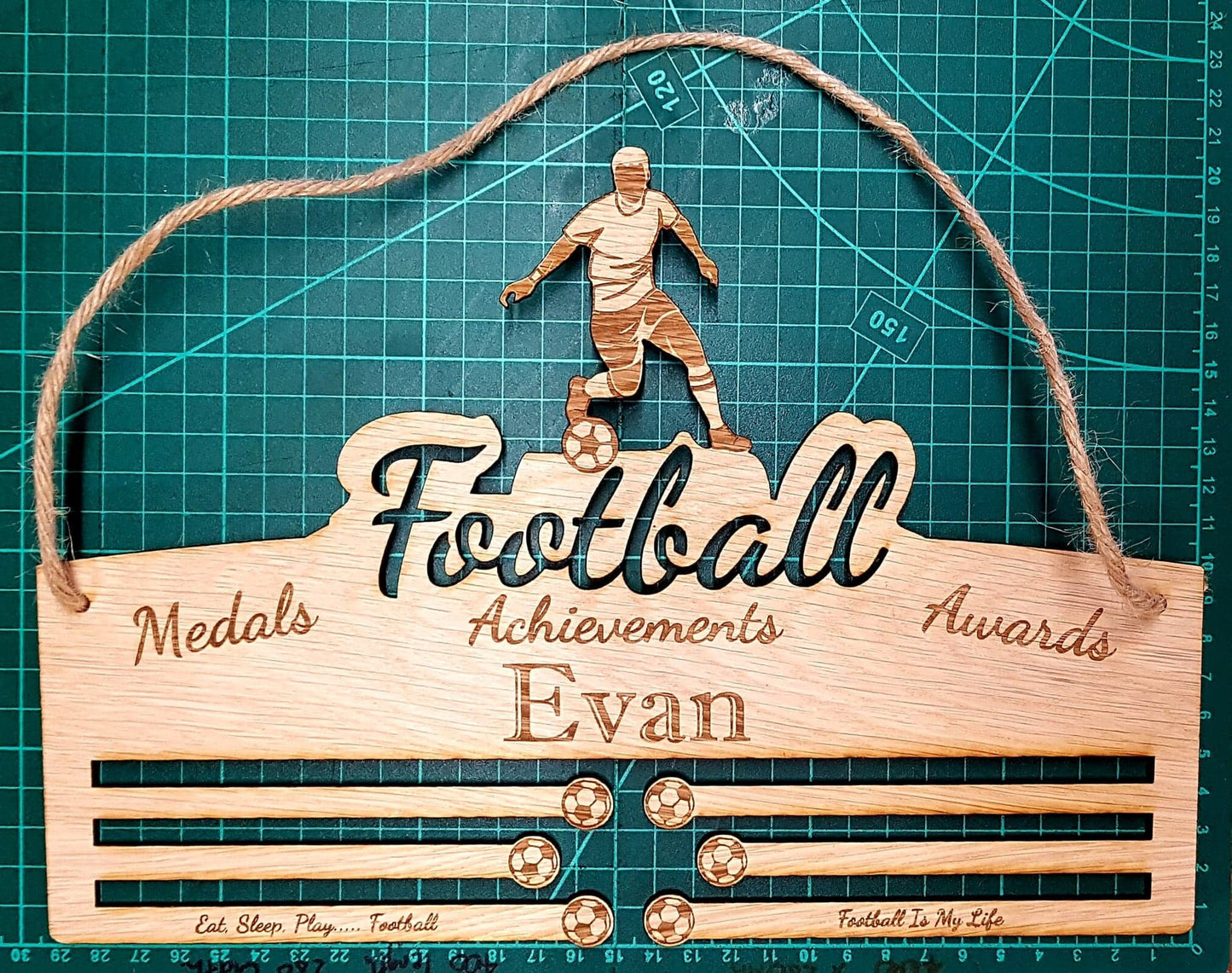 Oak Veneer Football Medal Holder