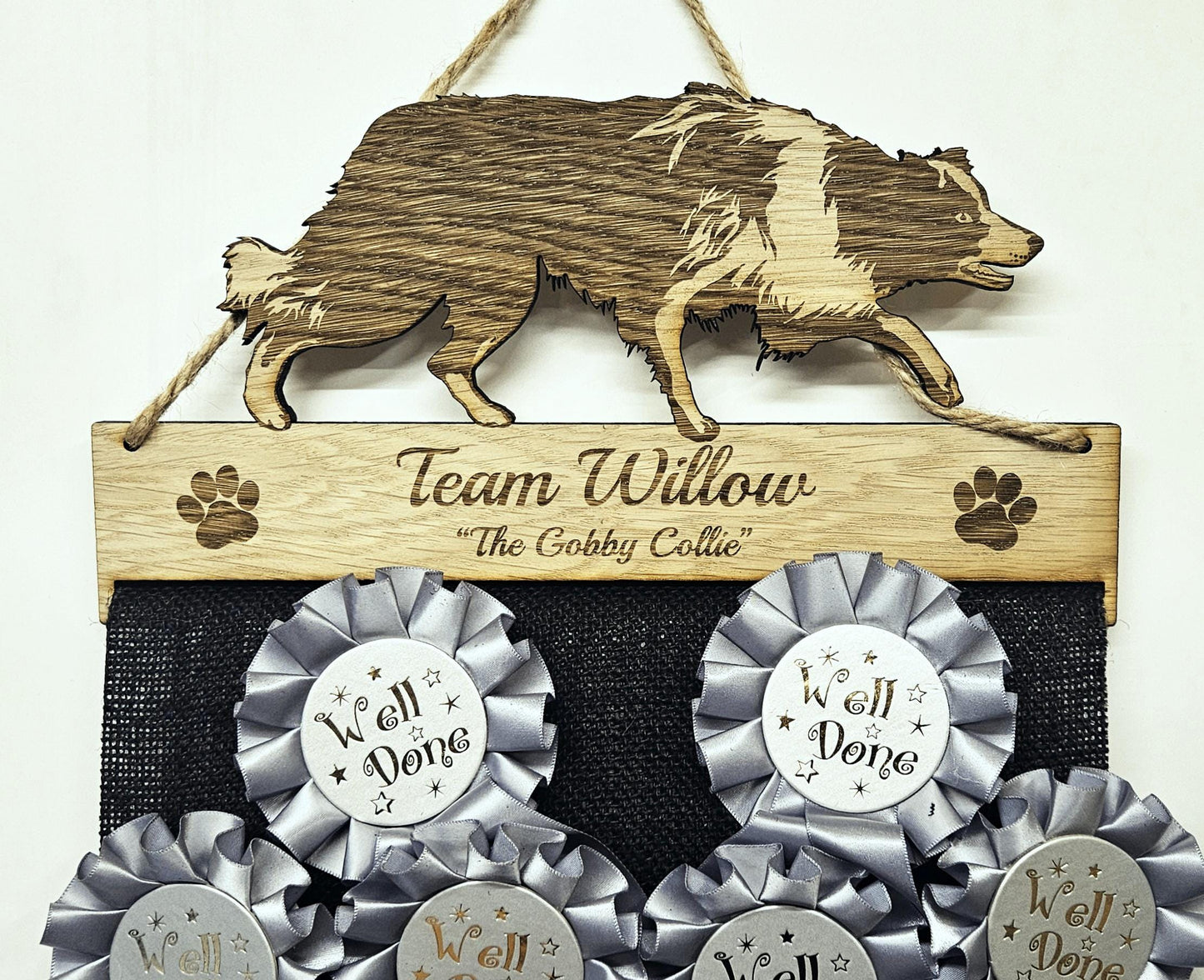 Border Collie Rosette Holder – Personalised Dog & Puppy Medal Display